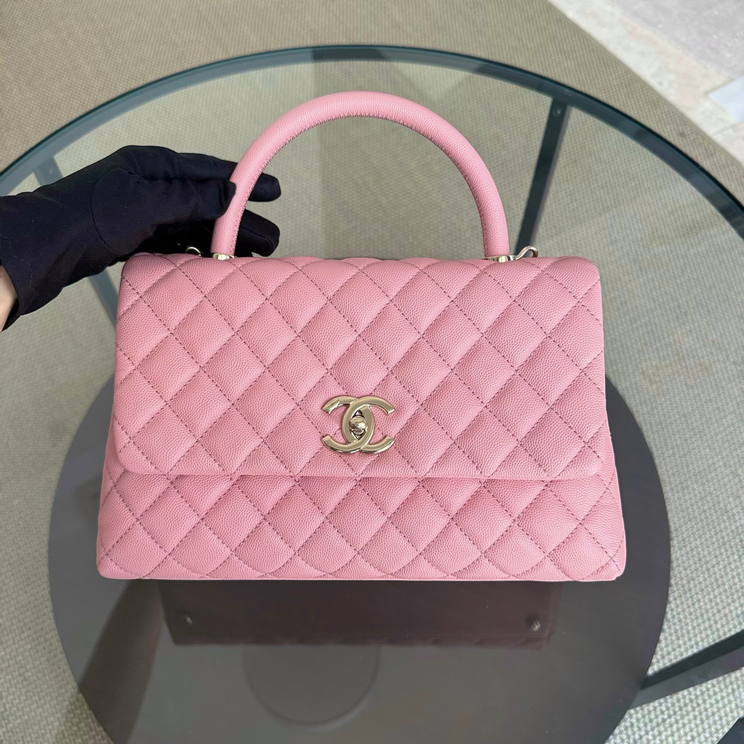 Chanel Coco Handle Medium - Caviar 29CM Quilted Pink Gold Hardware Series 27