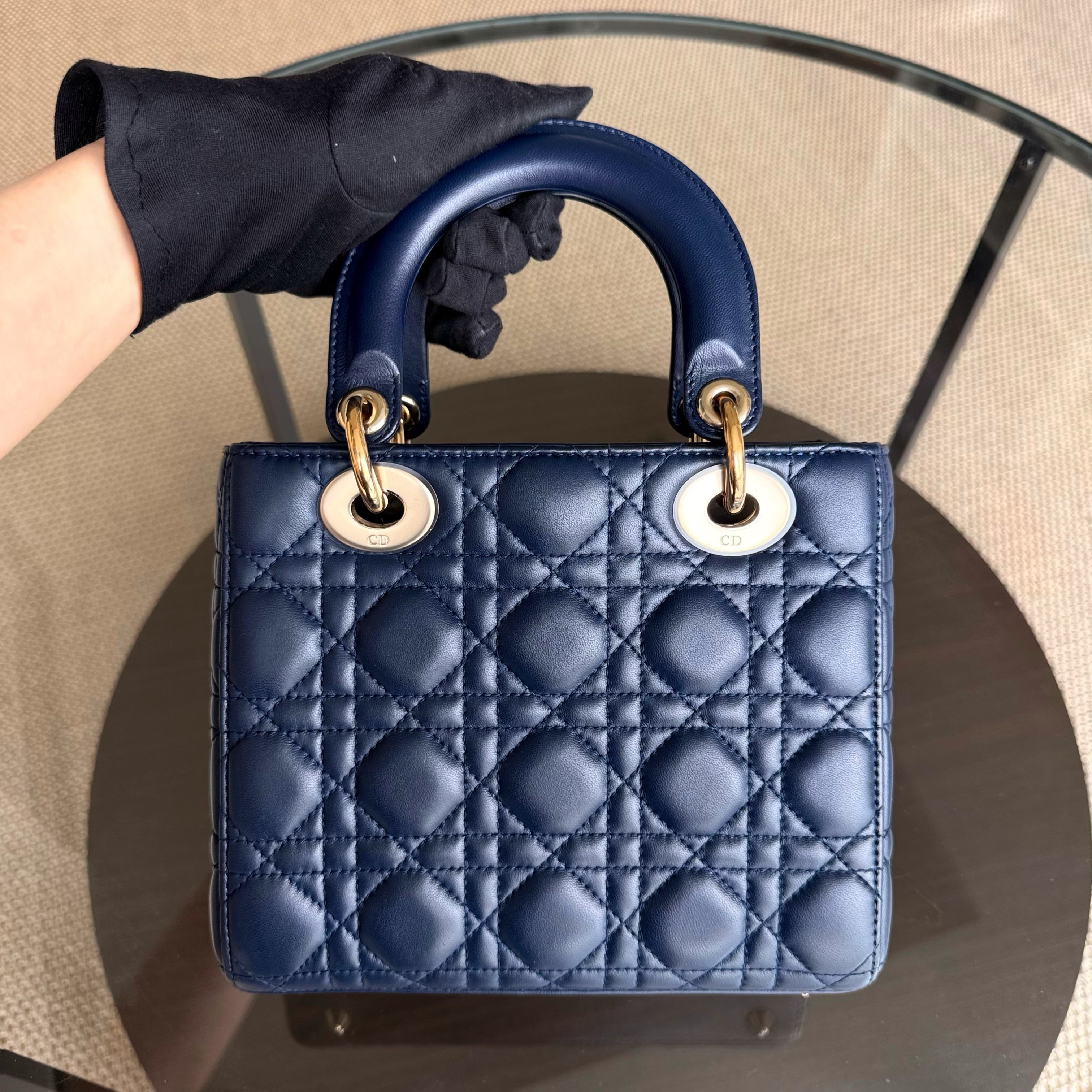 Dior Lady Small Flap - Cannage Lambskin Dark Blue Gold Hardware