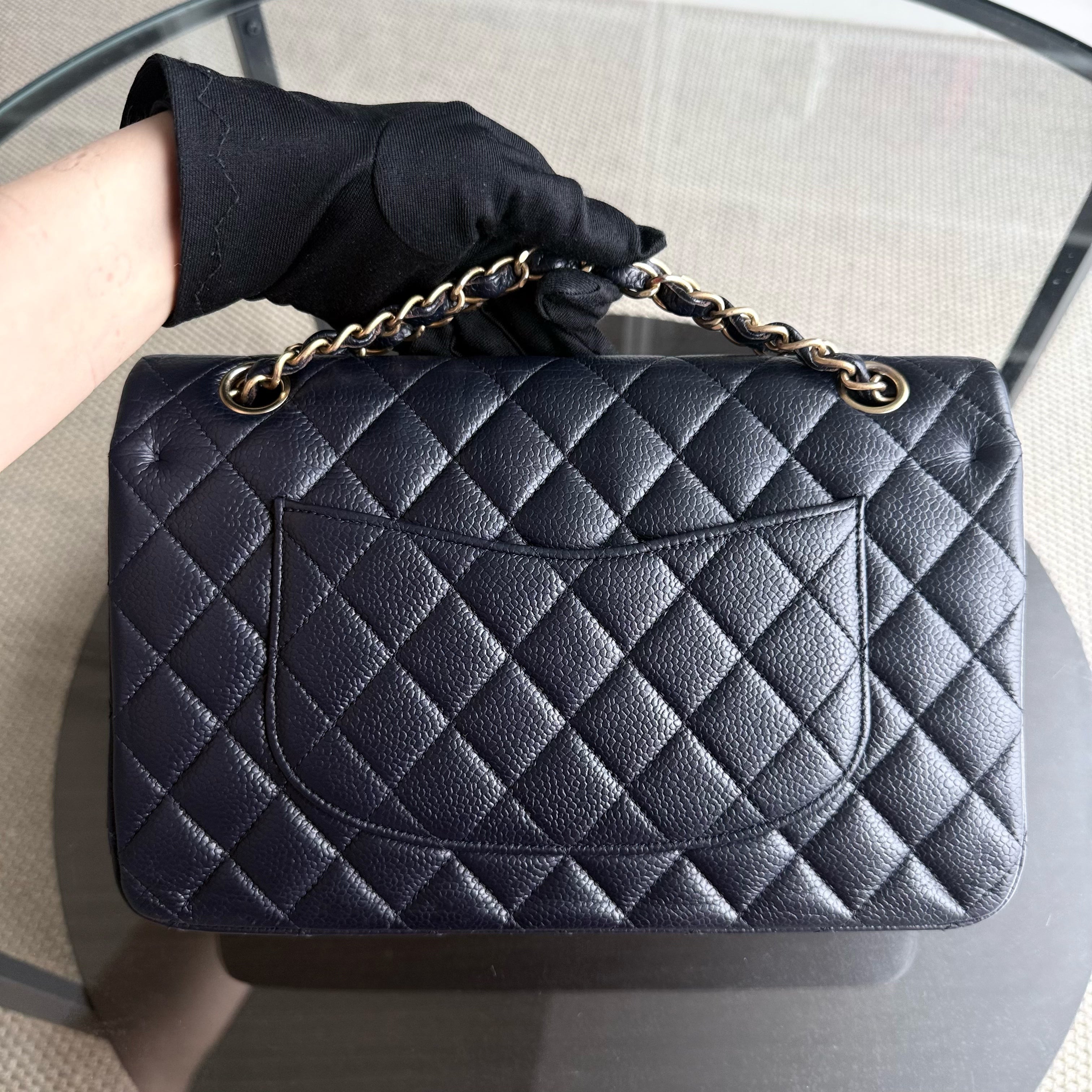 Chanel Classic Flap Medium - Caviar 25CM Quilted Dark Navy Blue Gold Hardware Series 21