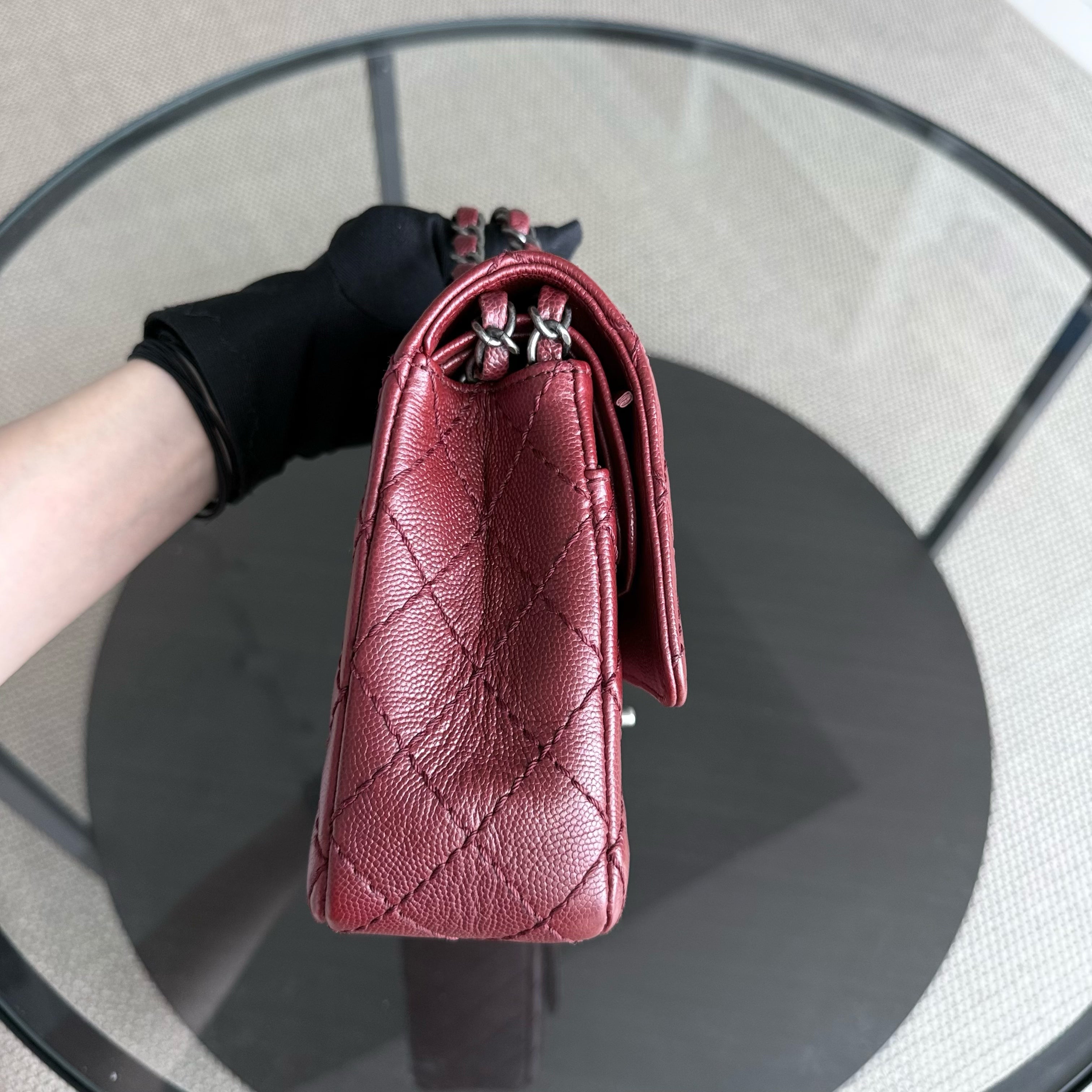 Chanel Classic Flap Medium - Caviar 25CM Quilted Burgundy Dark Red Ruthenium Silver Hardware Series 23