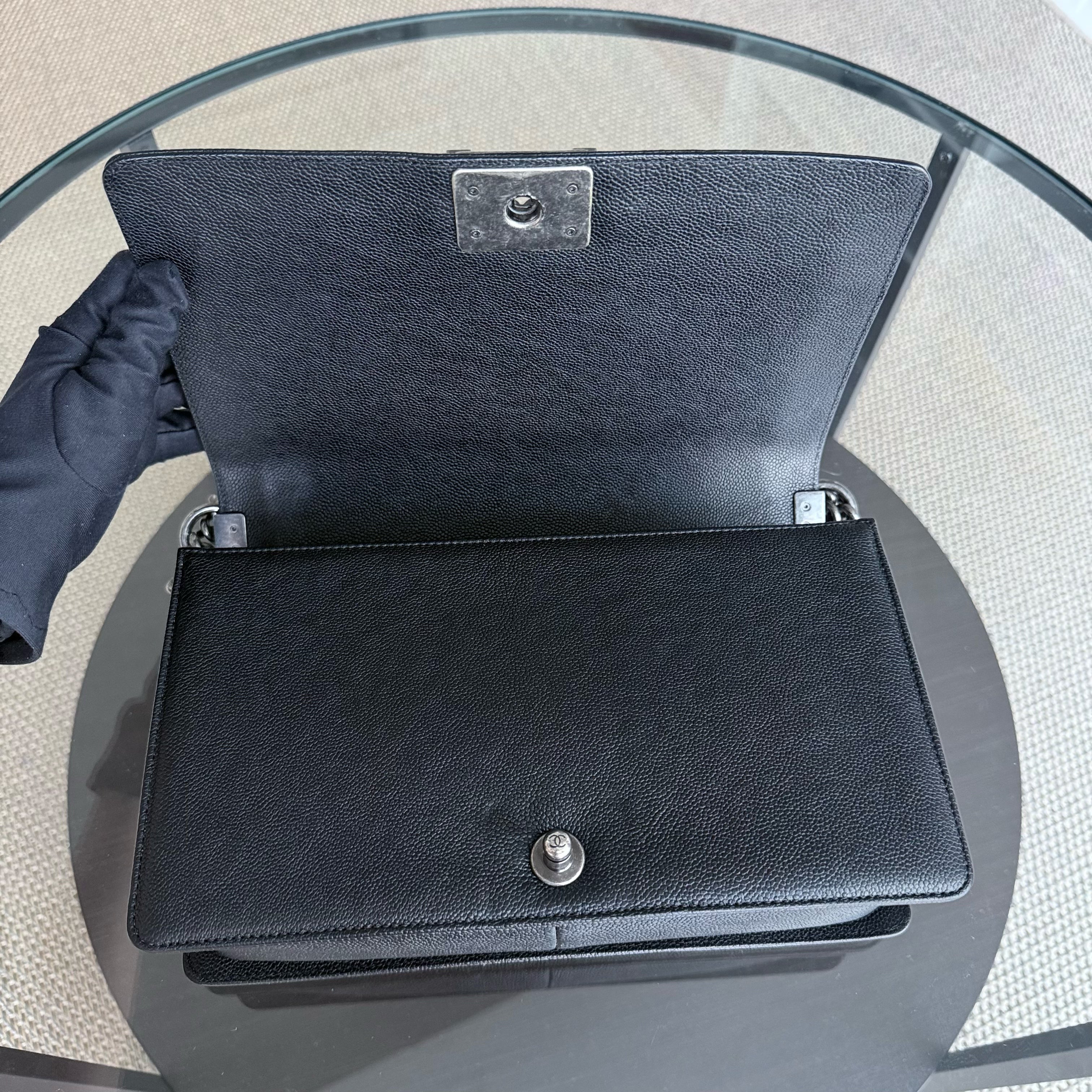 Chanel Boy Medium - Caviar 28CM New Medium Quilted Black Ruthenium Silver Hardware Series 23