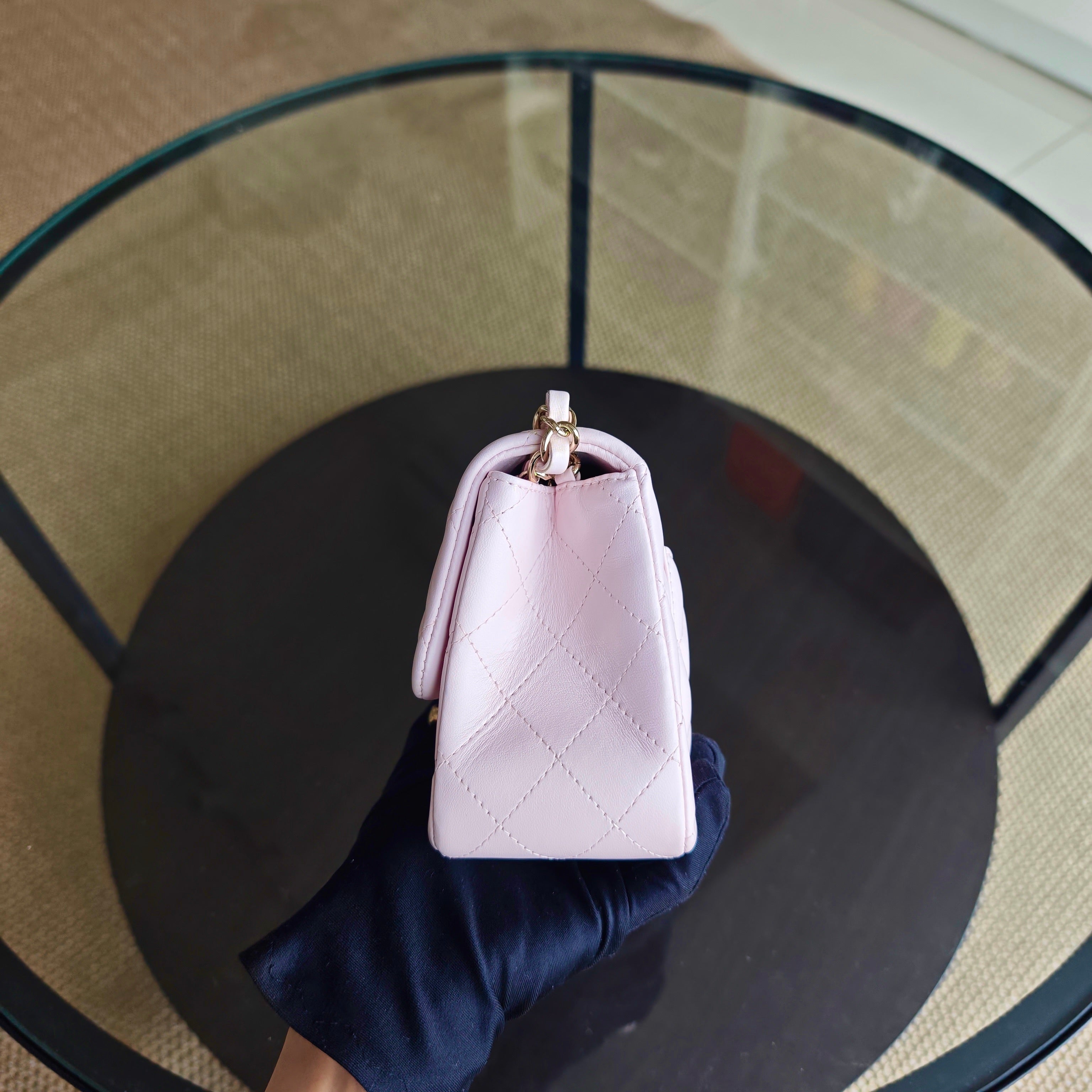 Chanel Classic Flap Mini Square - 17CM Quilted Lambskin Light Pink Gold Hardware Series 23