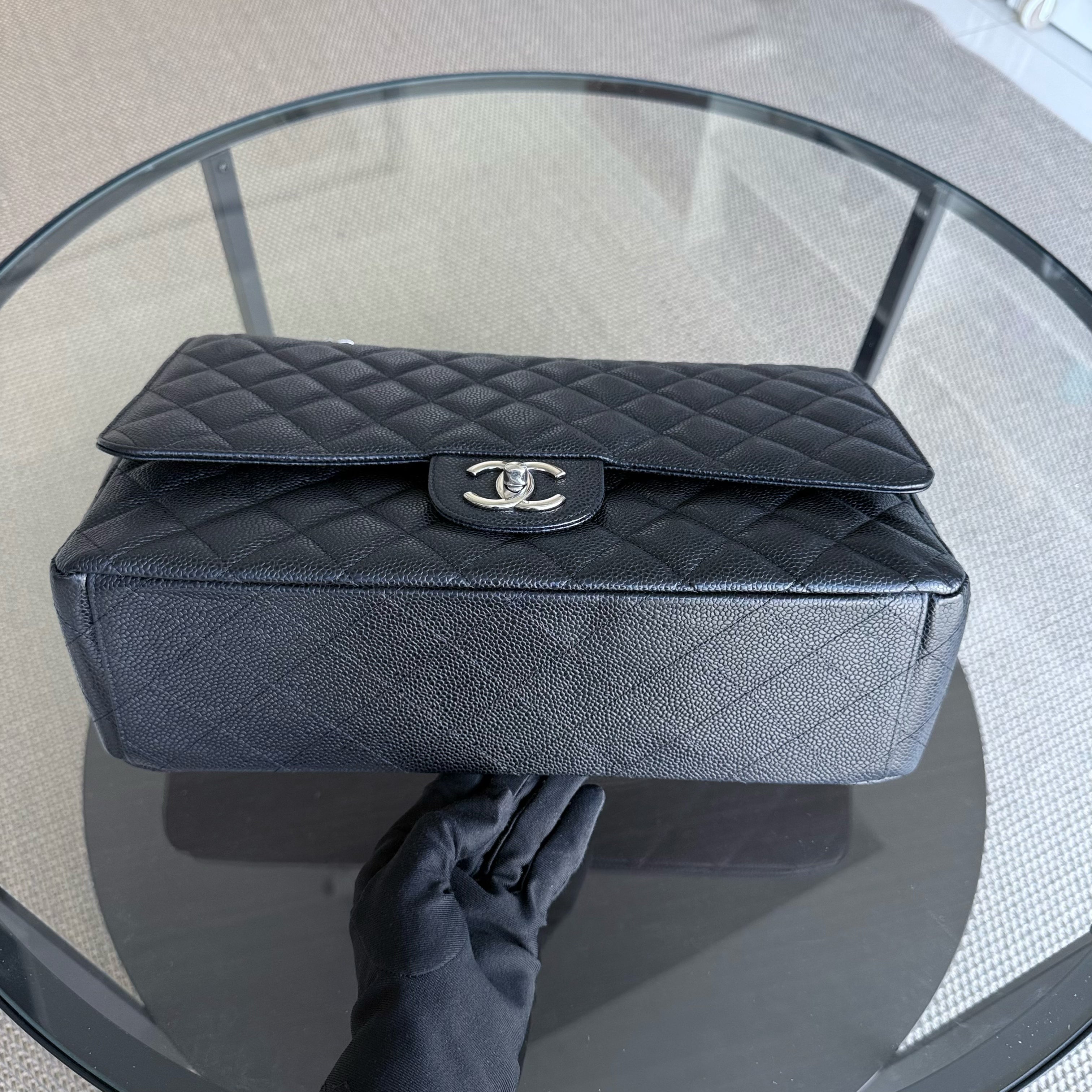 Chanel Classic Flap Maxi - Caviar Double Flap 33CM Quilted Black Silver Hardware Series 15