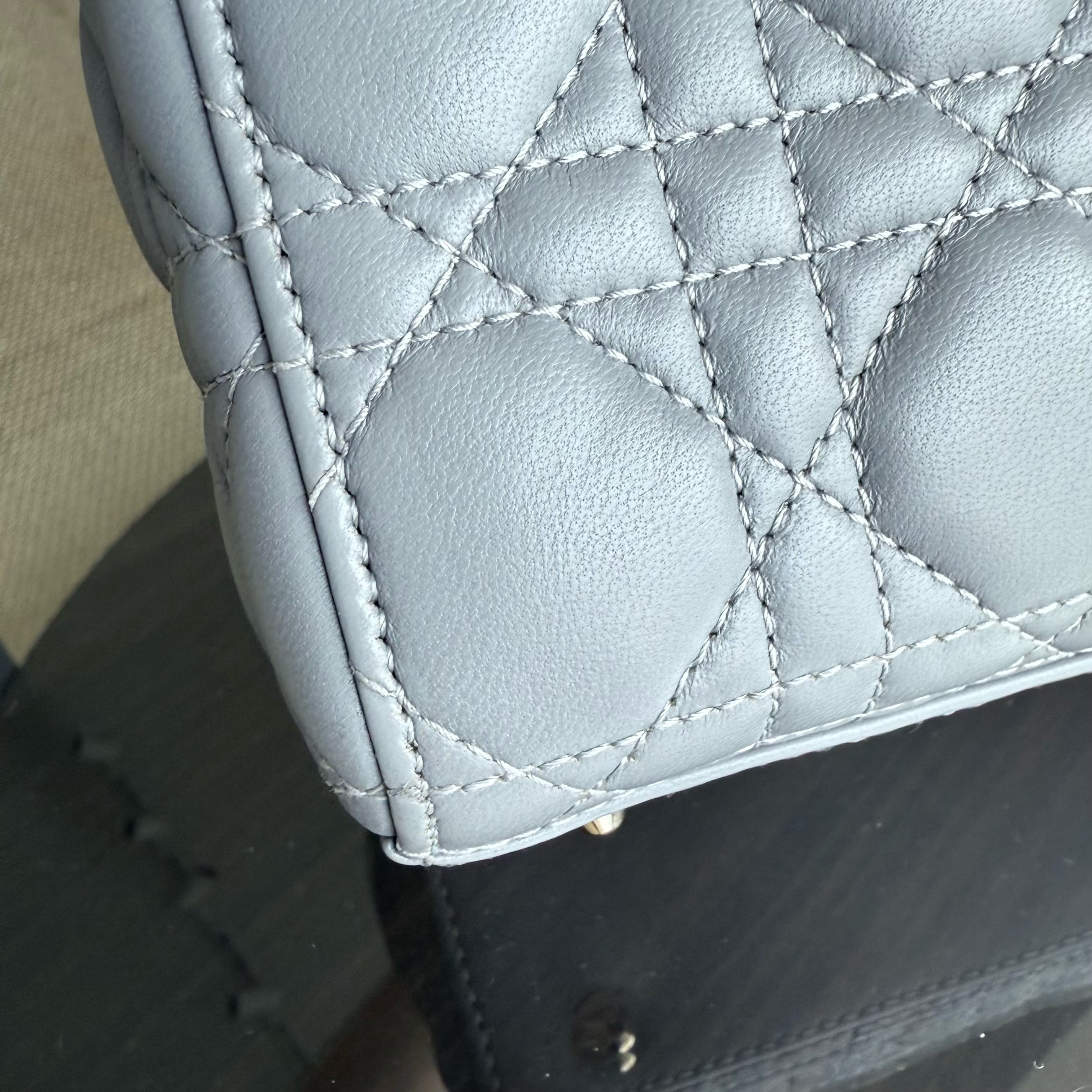 Dior Lady Flap ABC Small - Cannage Lambskin Grey Gray Gold Hardware MyABC
