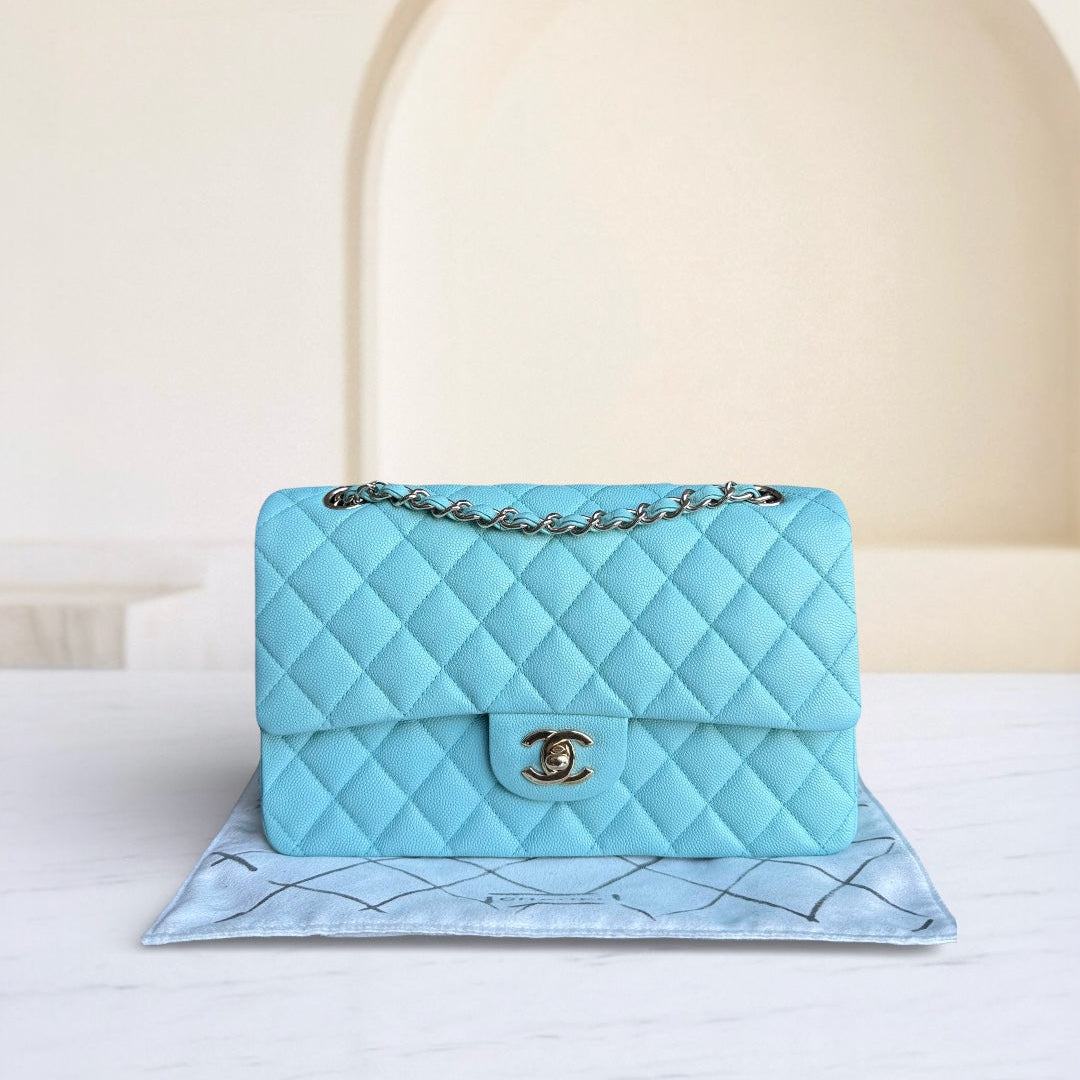 Chanel Classic Flap Medium - Caviar 25CM Quilted Tiffany Light Blue Gold Hardware Series 26