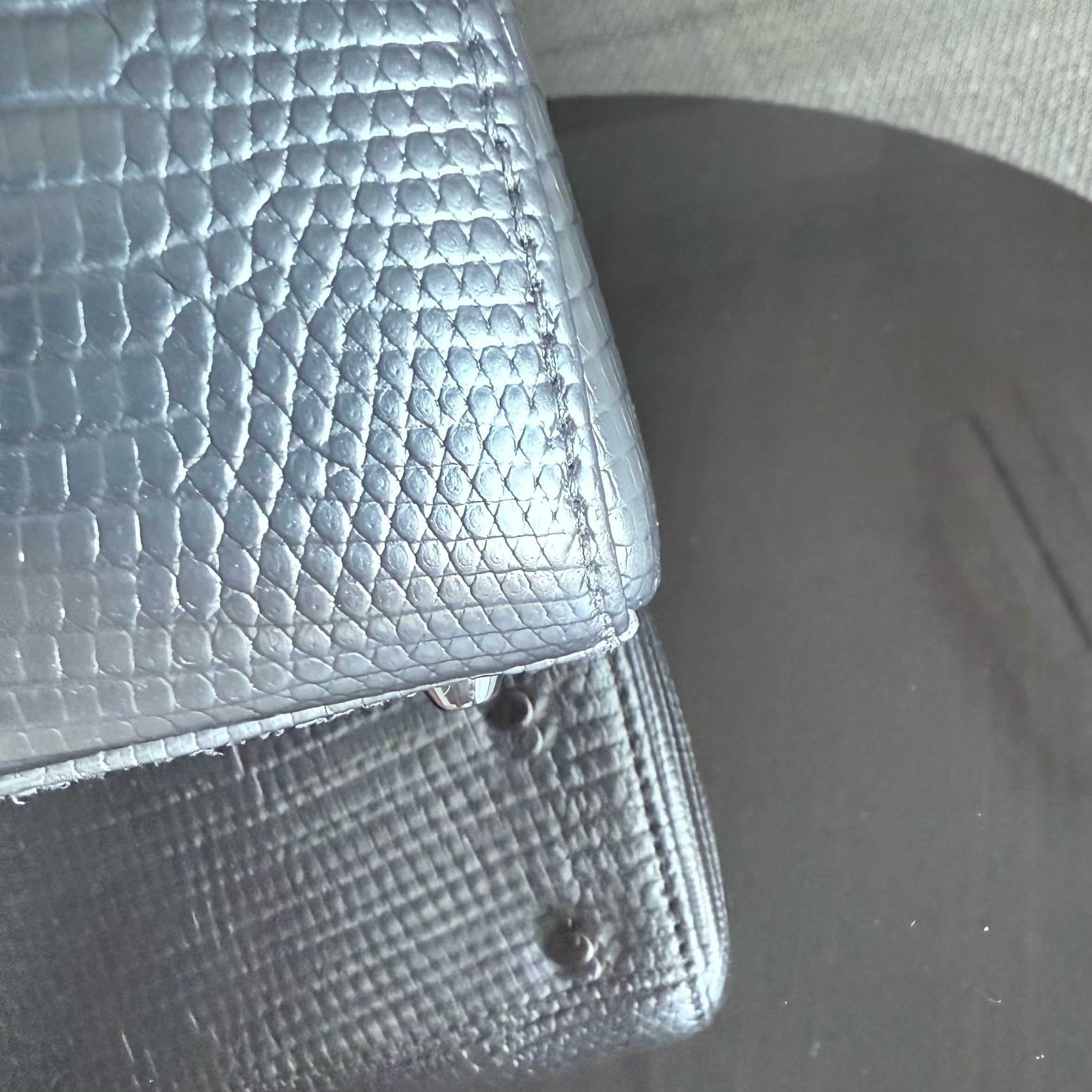 Dior Lady Mini - Exotic Lizard Gray Silver Hardware