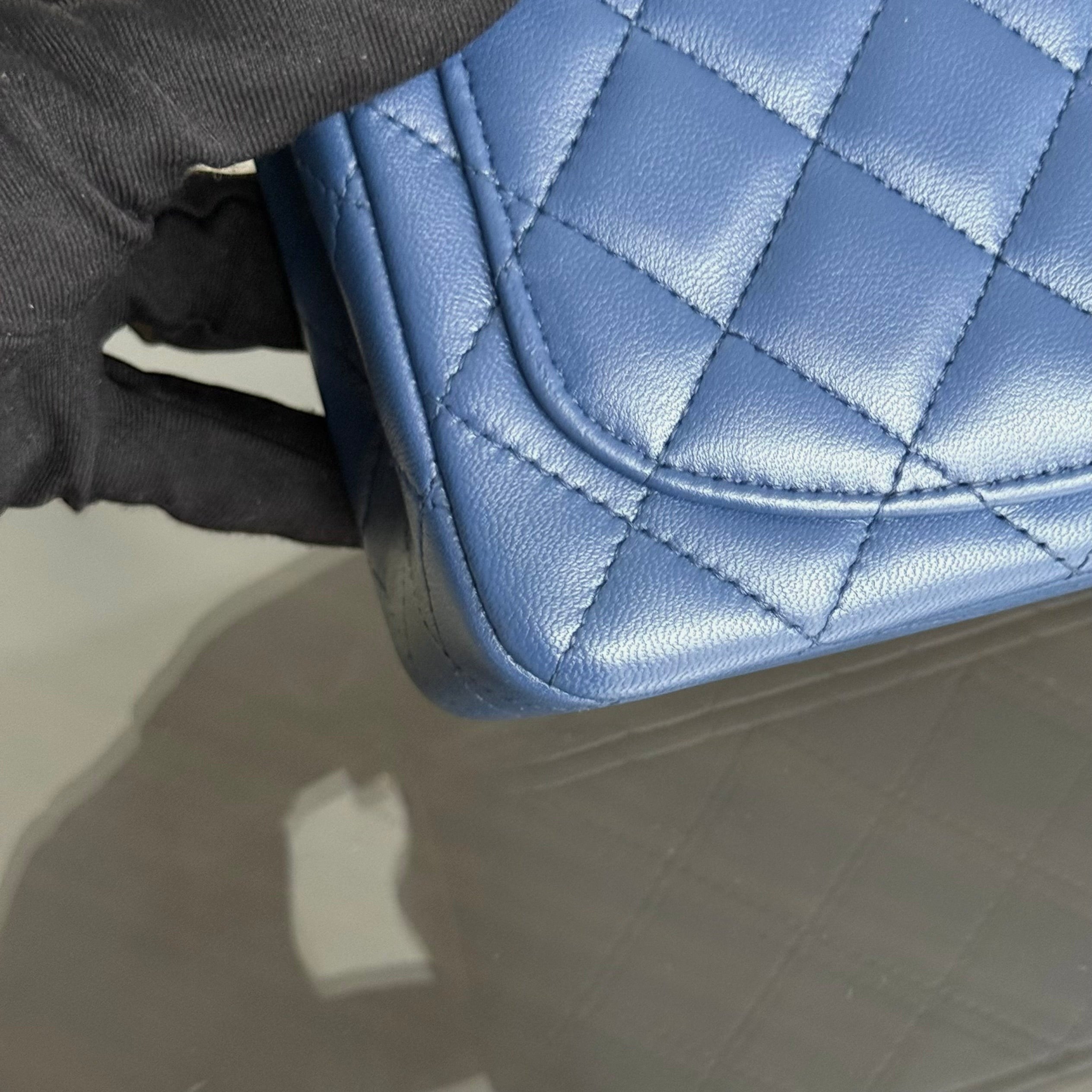 Chanel Classic Flap Mini Square - Lambskin Quilted Blue Gold Hardware Series 25