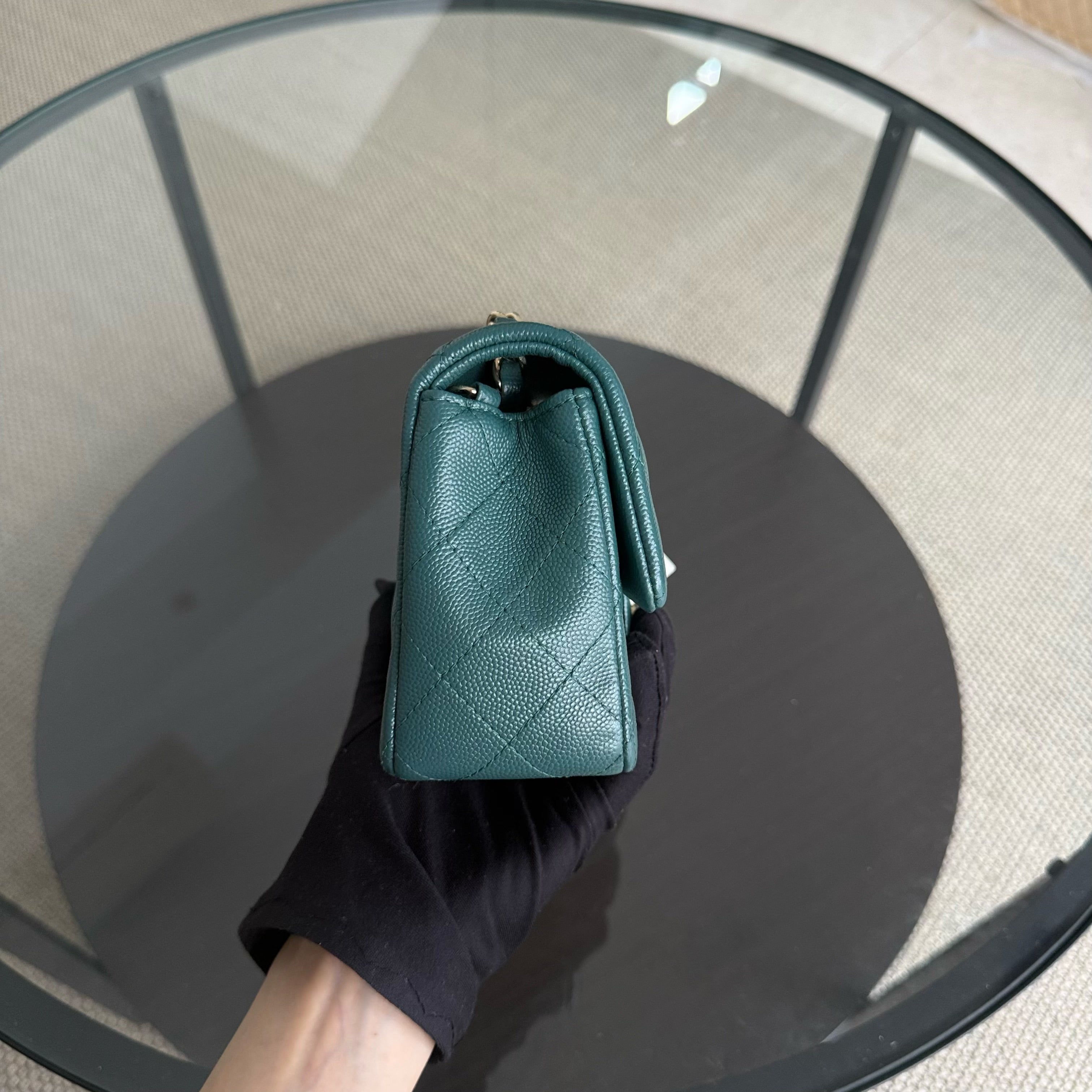 Chanel Classic Flap Mini - Caviar 20CM Quilted Dark Green Gold Hardware Series 24