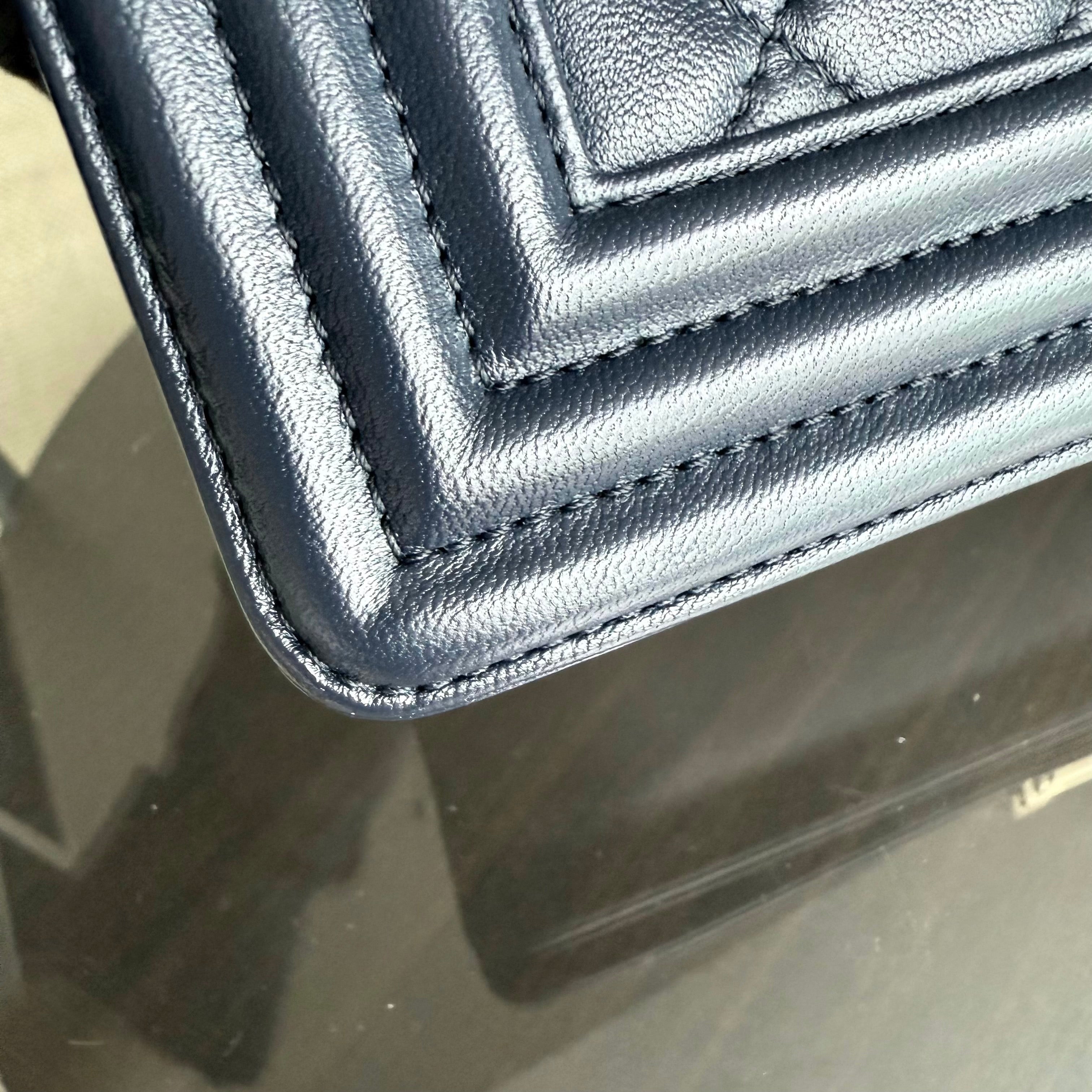 Chanel Boy Medium - 25CM Quilted Lambskin Dark Blue Gold Hardware Series 24