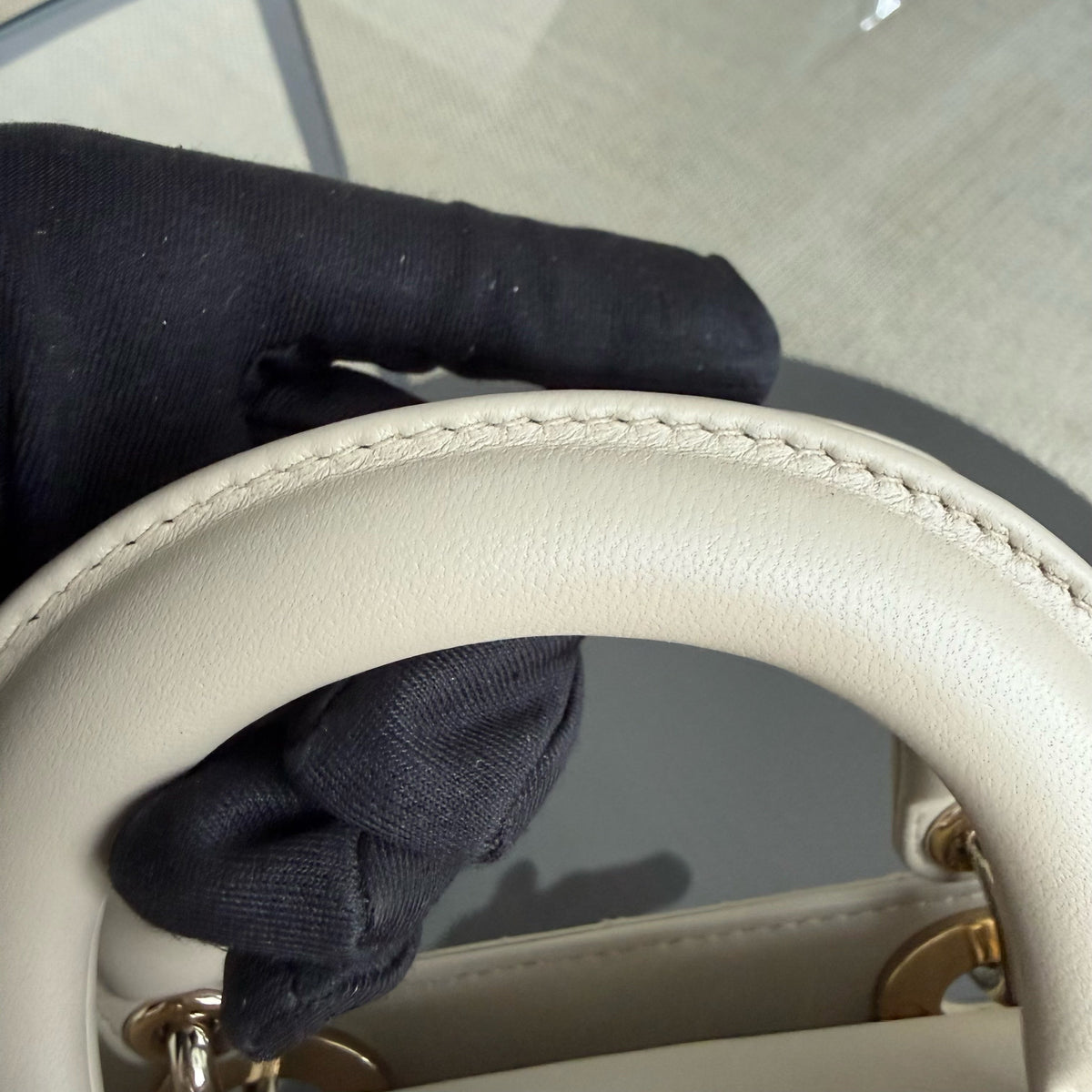 Dior D-Joy Medium Cannage Lambskin Beige Golden Hardware Shoulder Bag