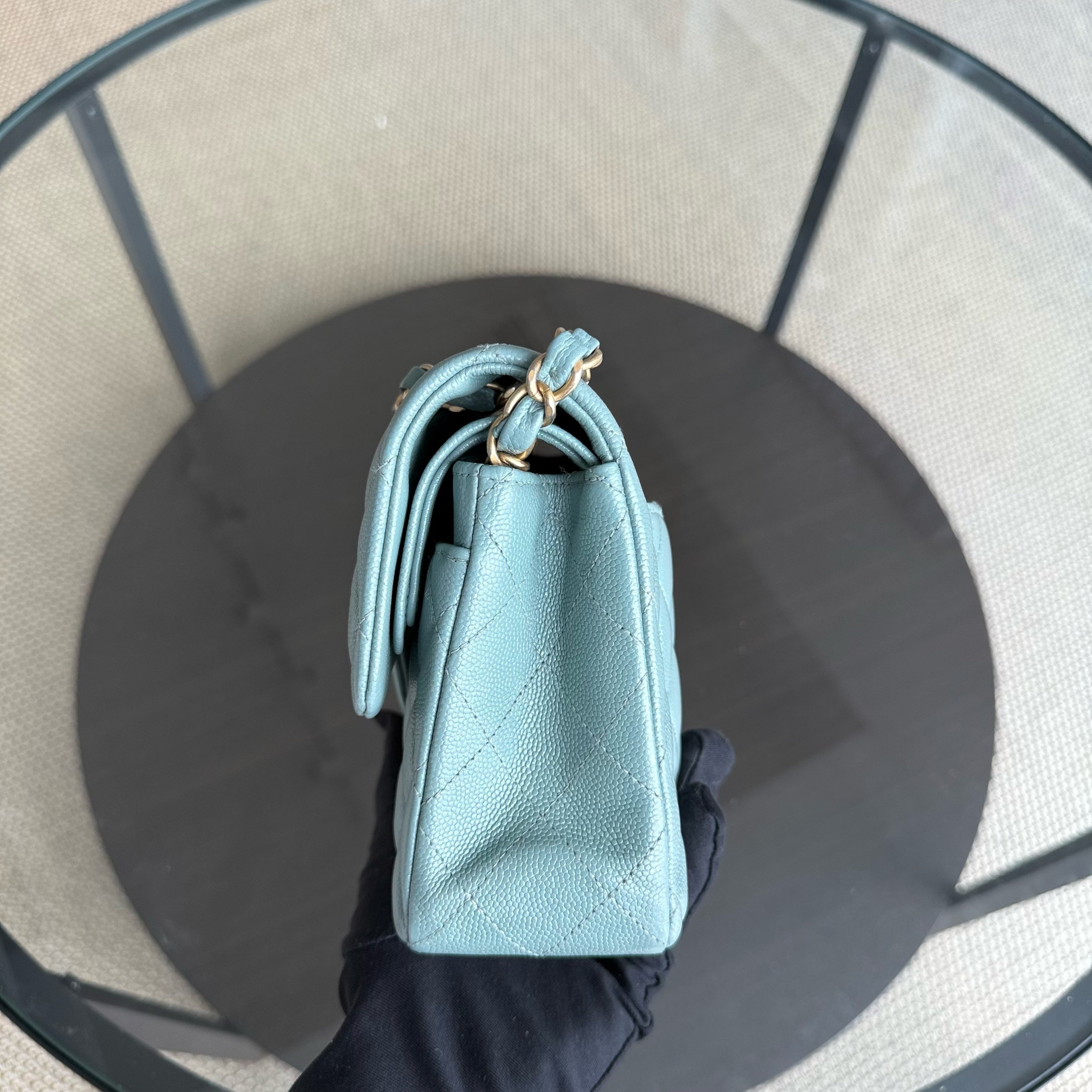 Chanel Classic Flap Small - Caviar 23CM Quilted Light Baby Blue Gold Hardware Series 25