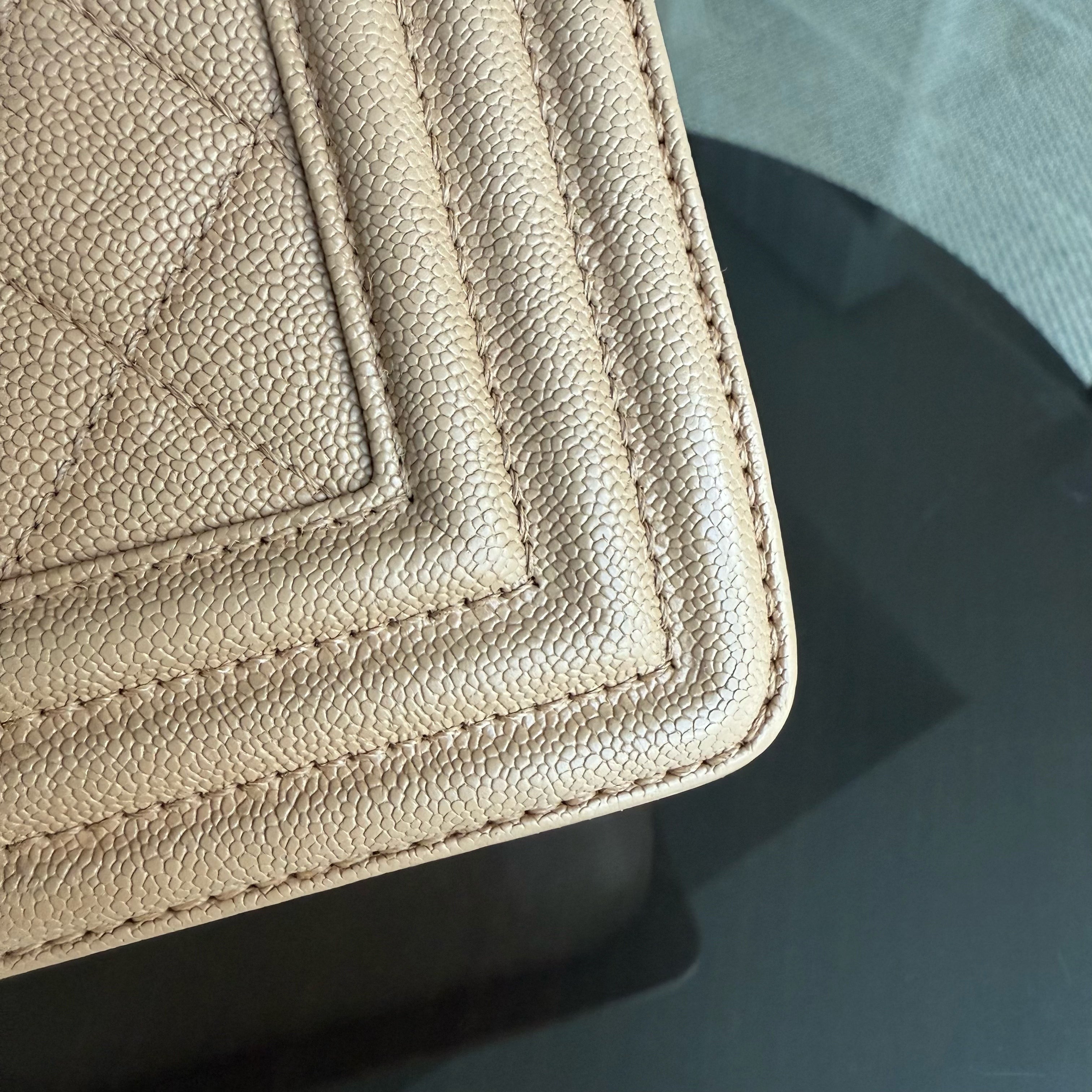 Chanel Boy New Medium - Caviar 28CM Quilted Beige Grained Calfskin Gold Hardware Series 28