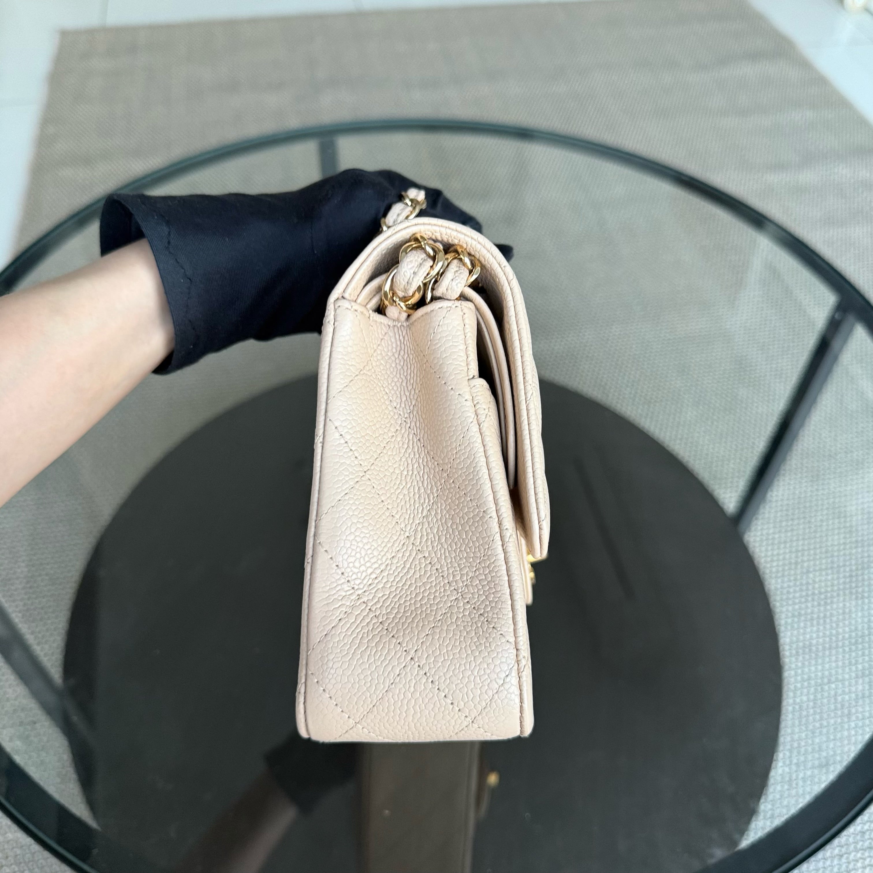 Chanel Classic Flap Medium - Caviar 25CM Quilted Grained Calfskin Beige Gold Hardware Series 14