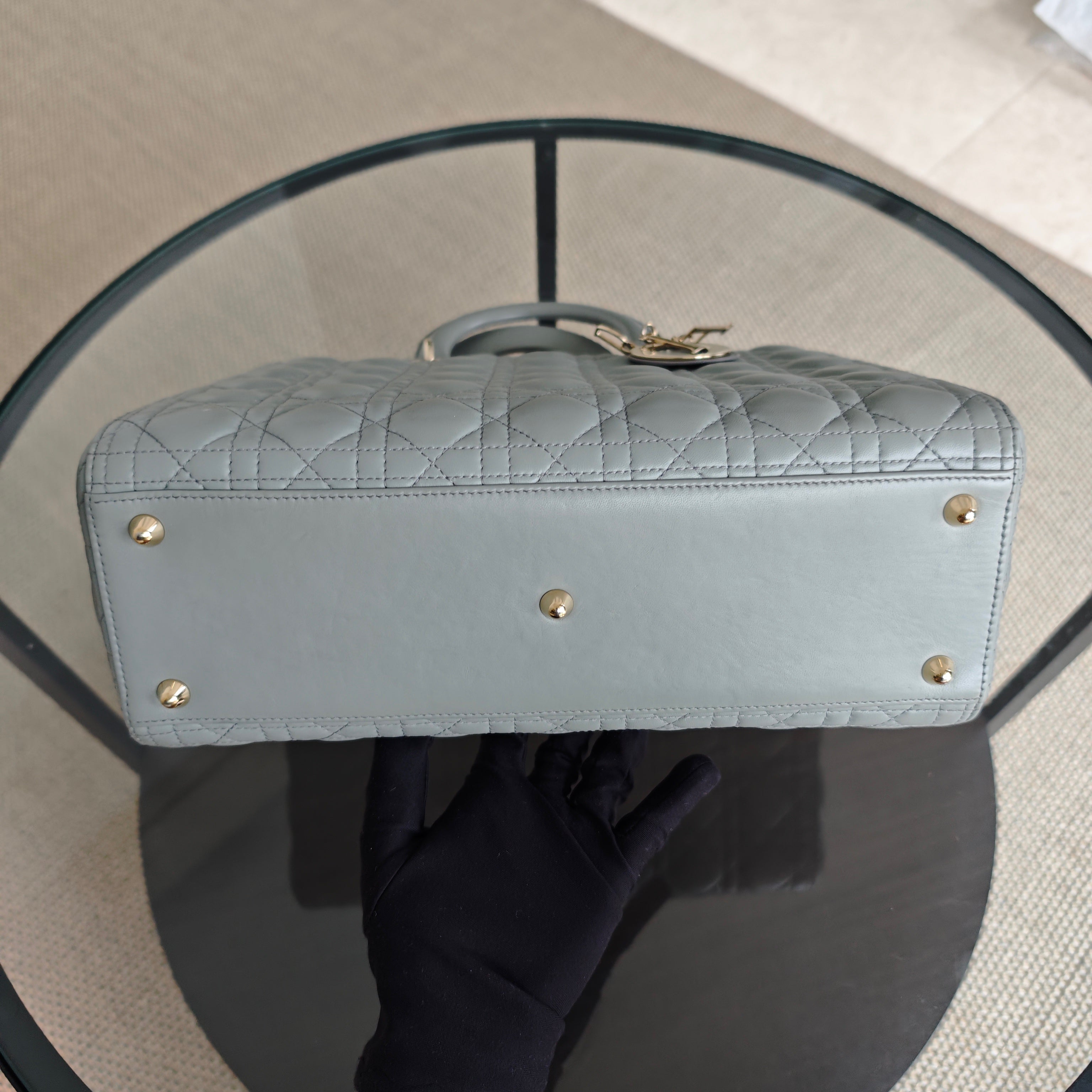Dior Lady Large Flap - Canange Lambskin Haze Blue Gray Gold Hardware