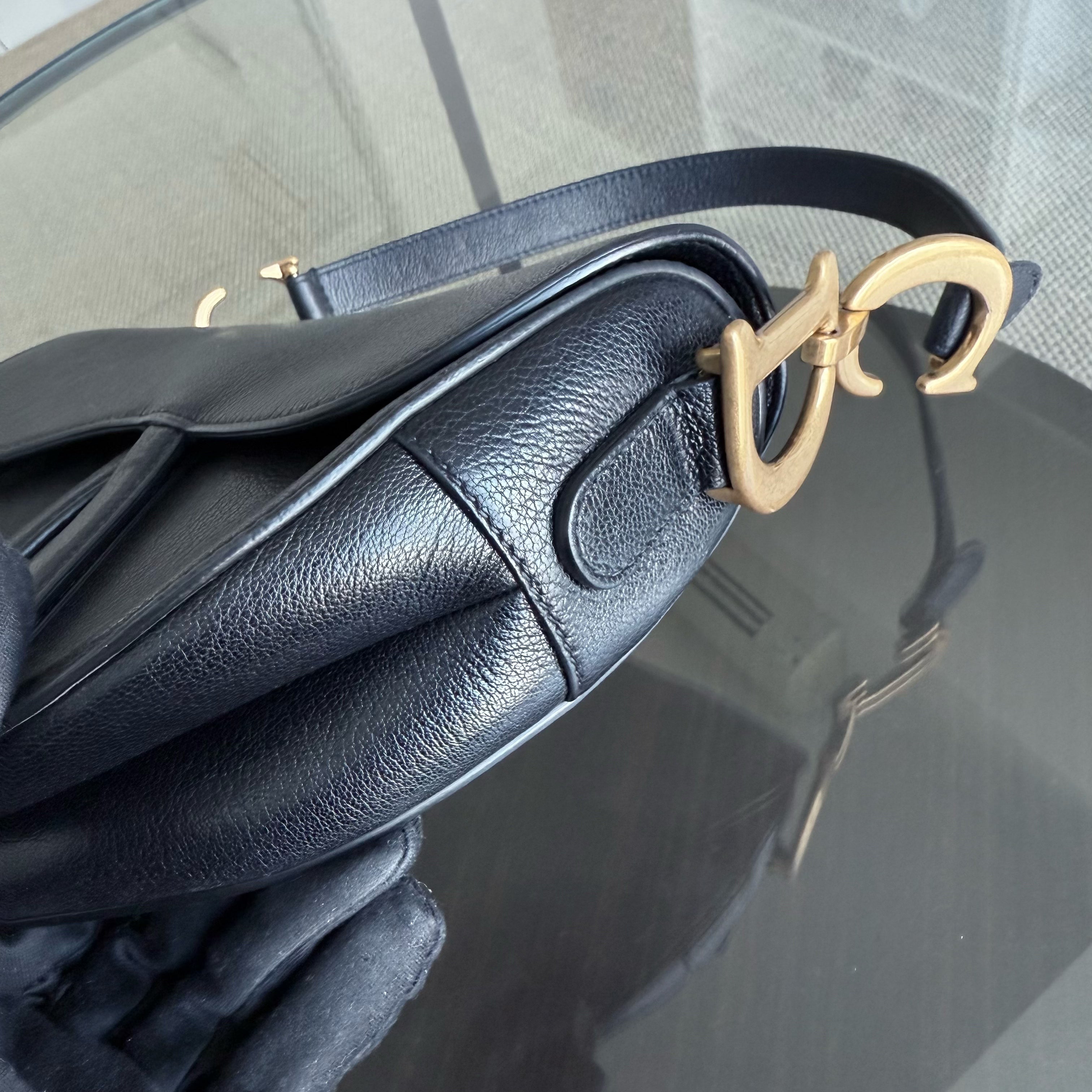Dior Saddle Medium - 25CM Calfskin Black Gold Hardware
