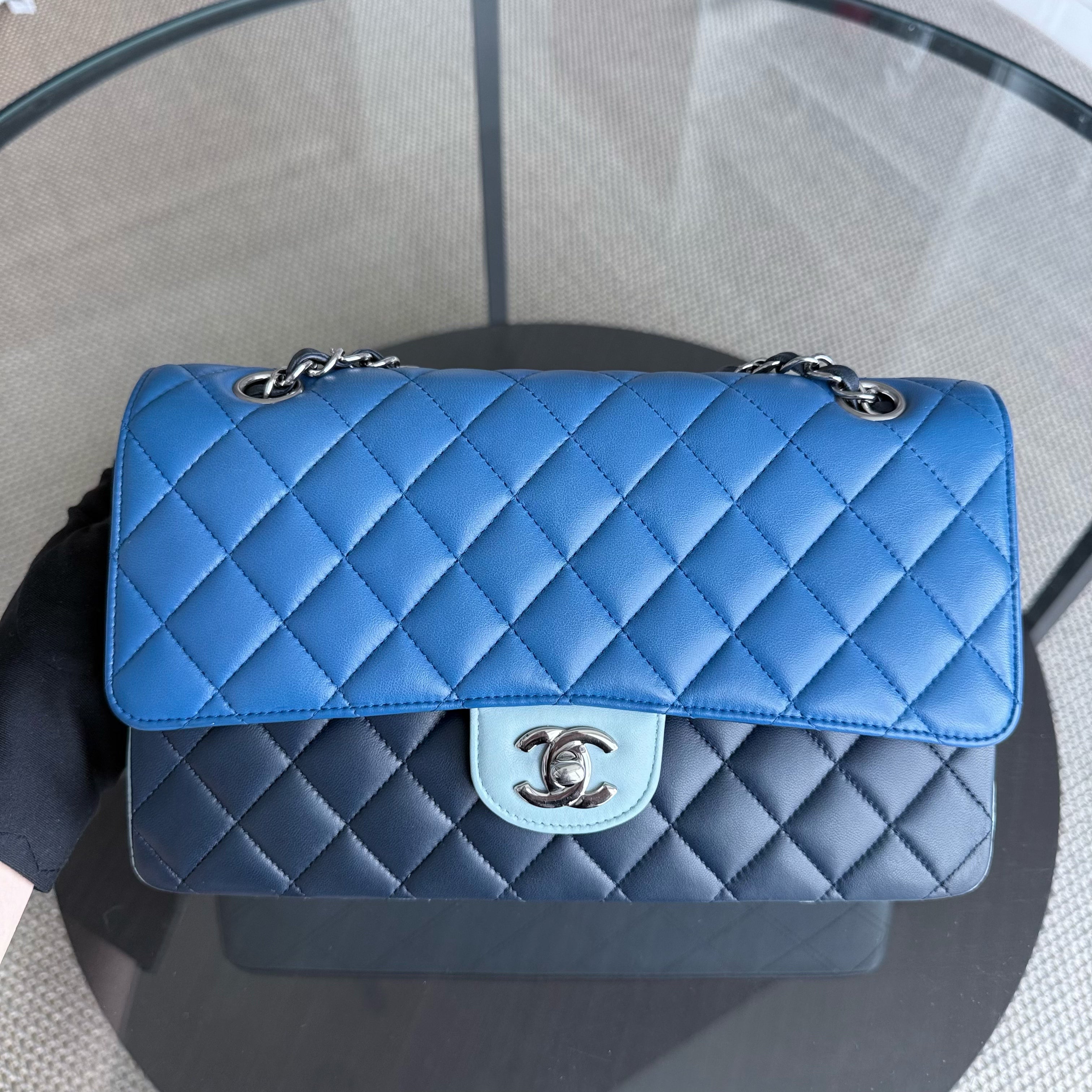 Chanel Classic Flap Medium - 25CM Quilted Lambskin Tri-Color Blue Silver Hardware Series 22