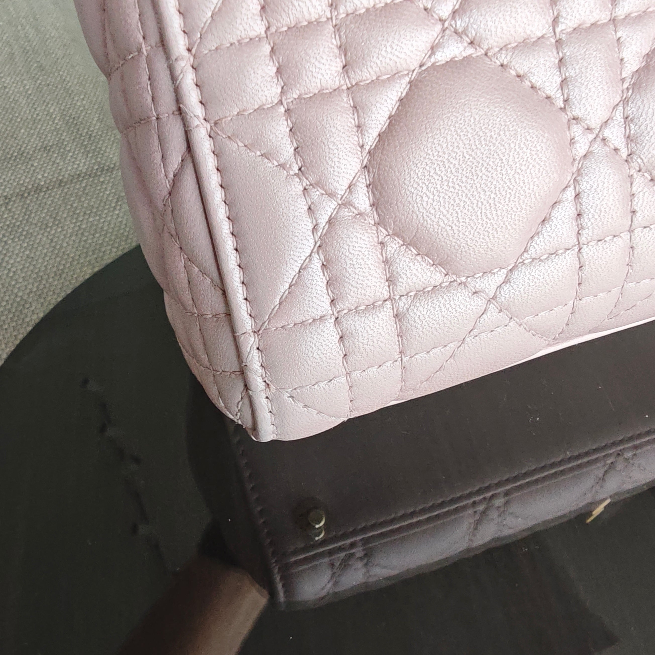 Dior Lady Mini - Cannage Lambskin Light Pink Gold Hardware Chain Strap