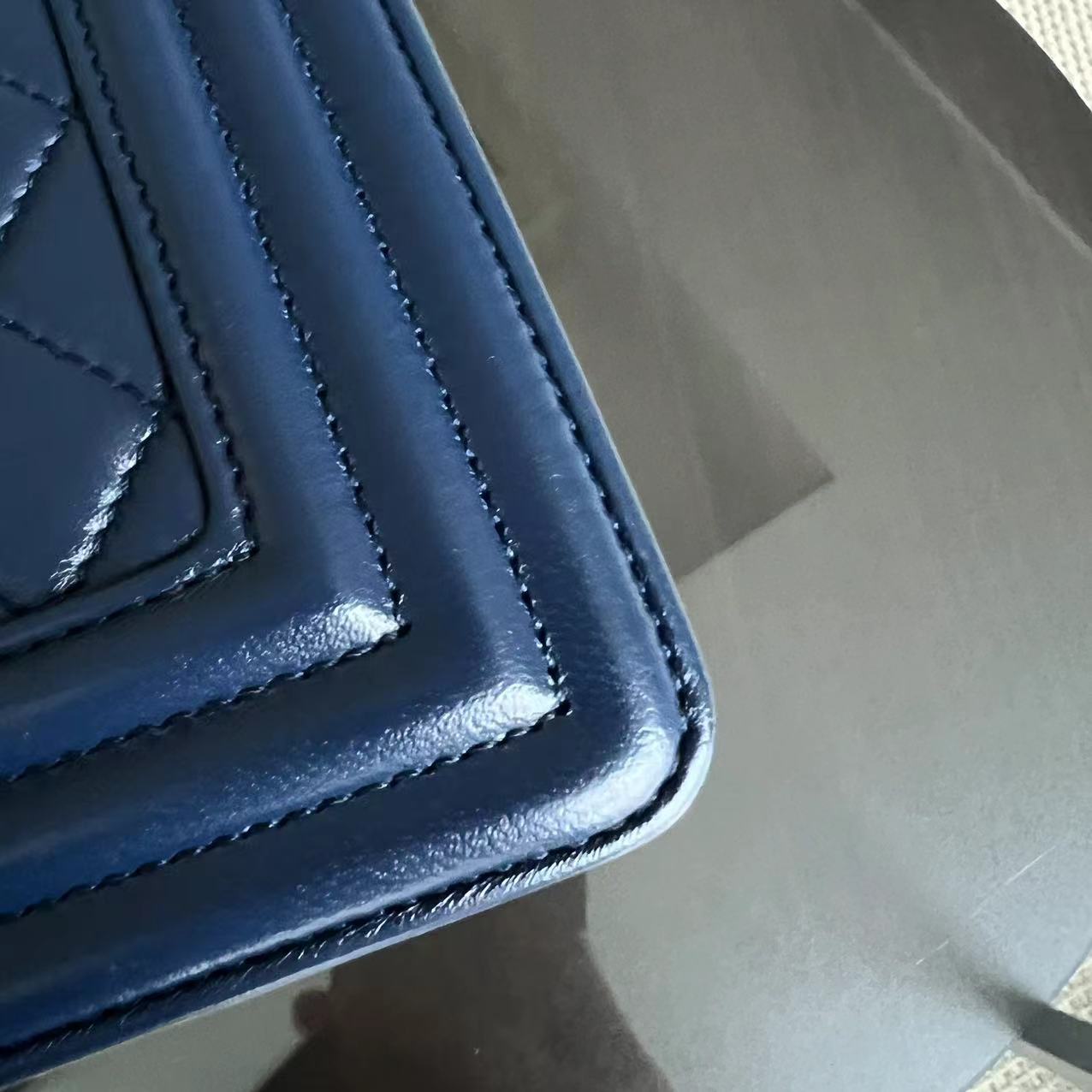 Chanel Boy Medium - 25CM Quilted Lambskin Dark Blue Golden Hardware Series 21