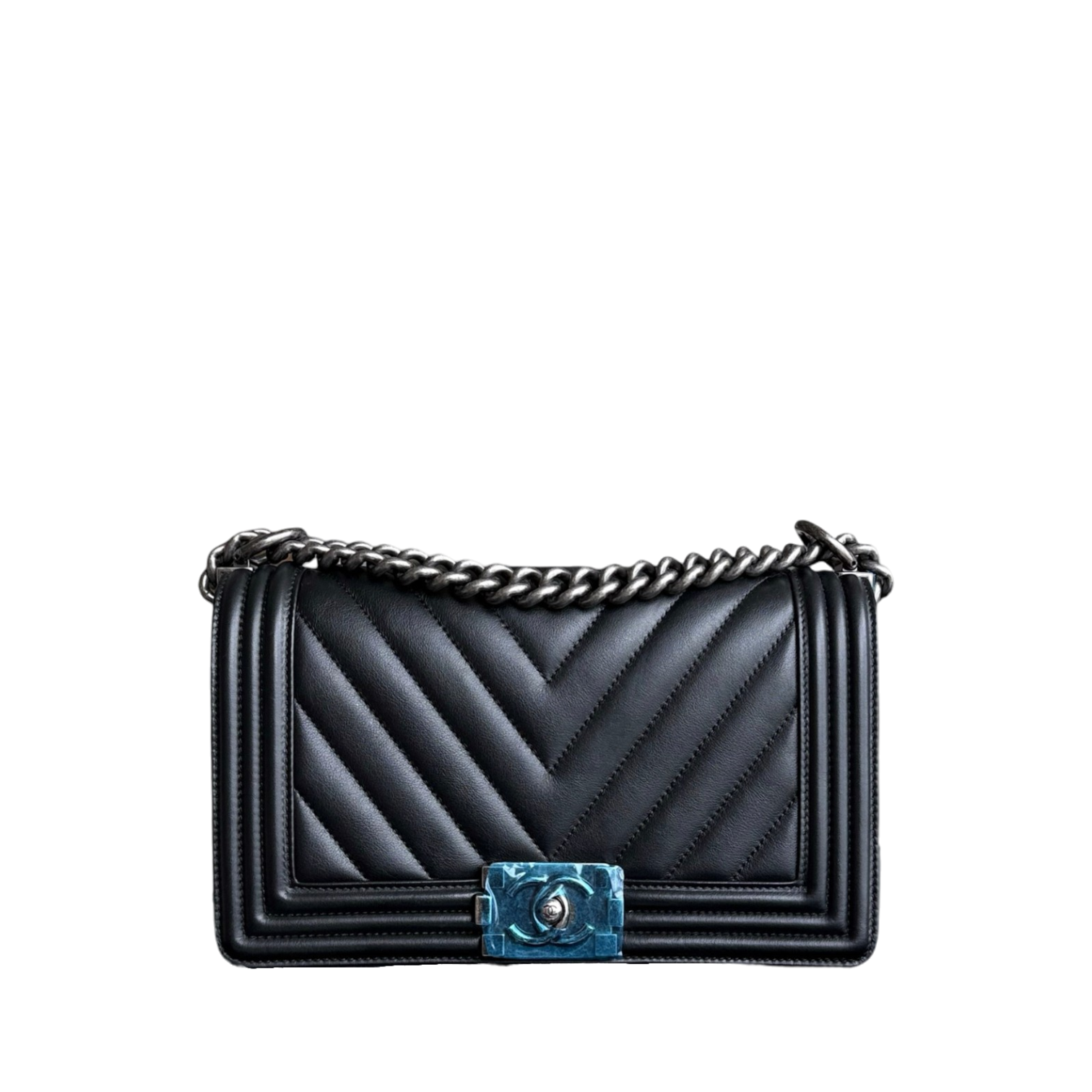 Chanel Boy Medium - 25CM Chevron Calfskin Black Ruthenium Silver Hardware