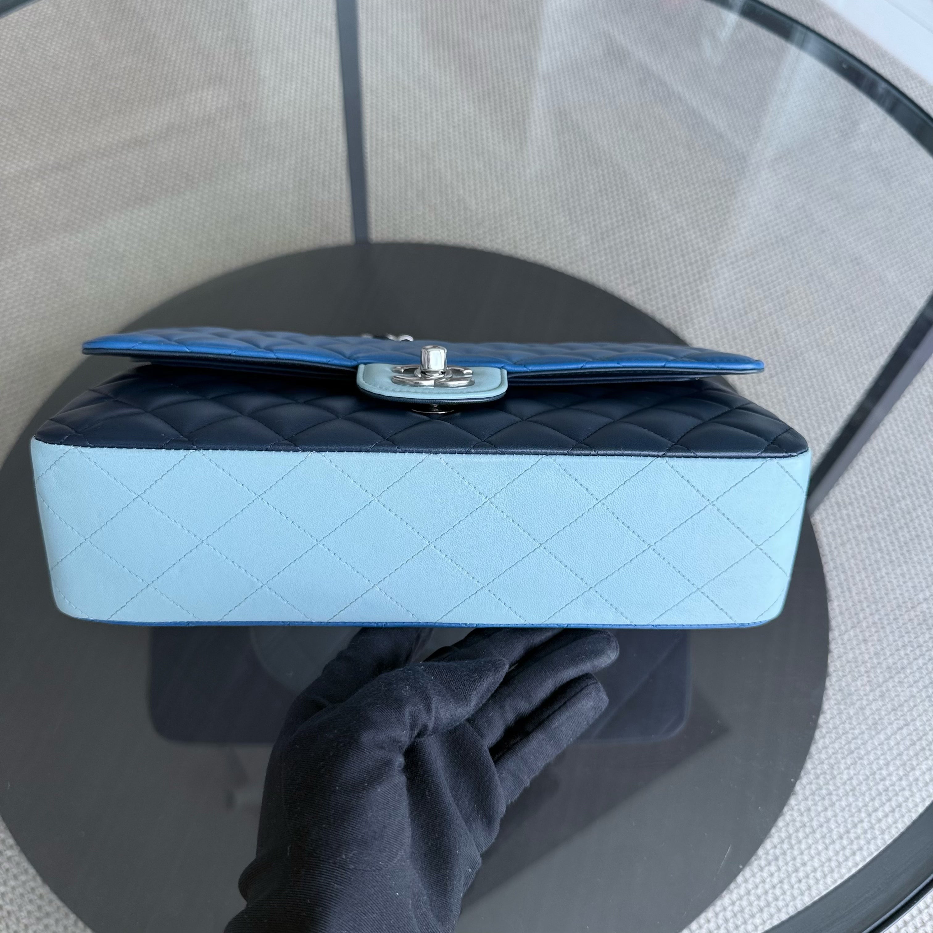 Chanel Classic Flap Medium - 25CM Quilted Lambskin Tri-Color Blue Silver Hardware Series 22