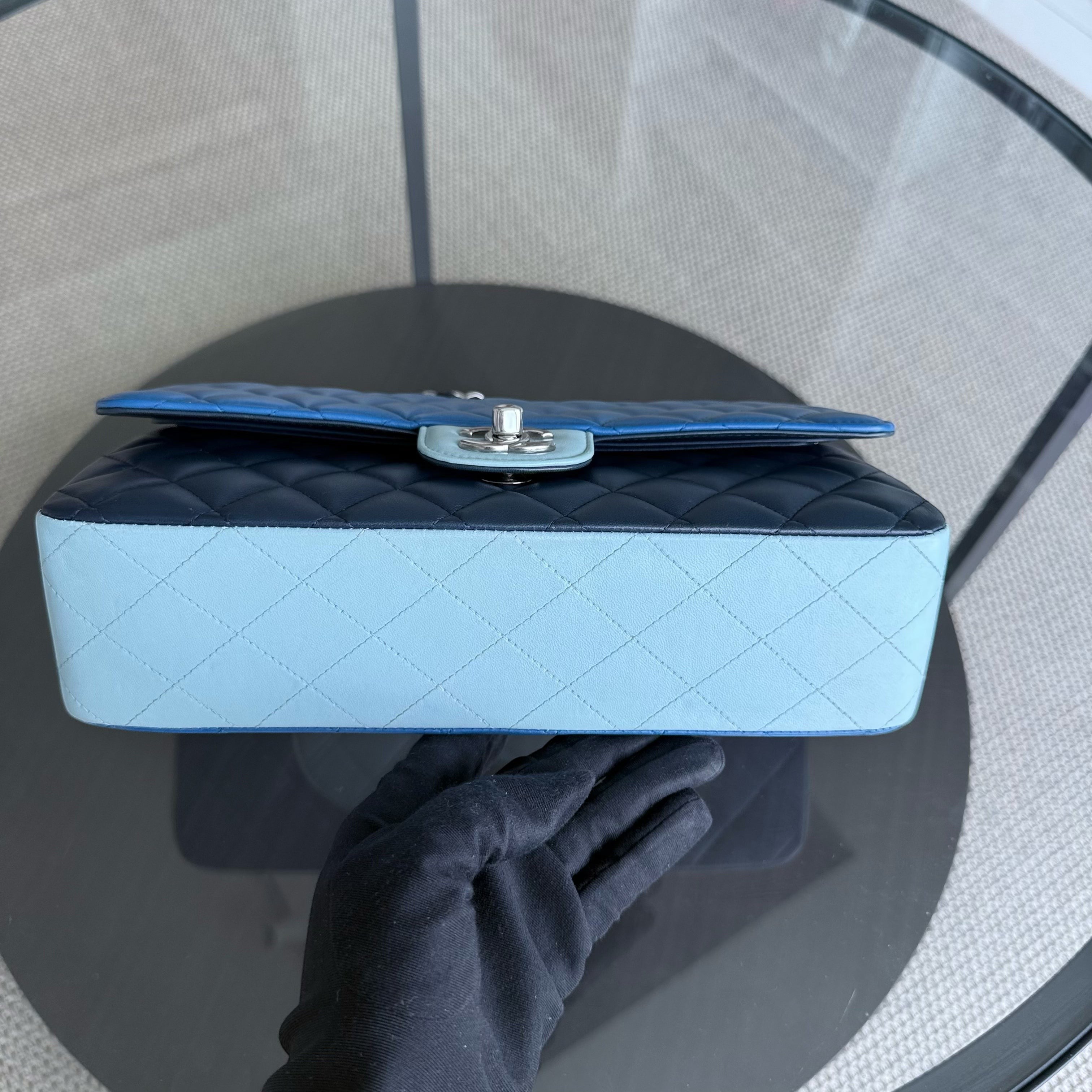 Chanel Classic Flap Medium - 25CM Quilted Lambskin Tri-Color Blue Silver Hardware Series 22