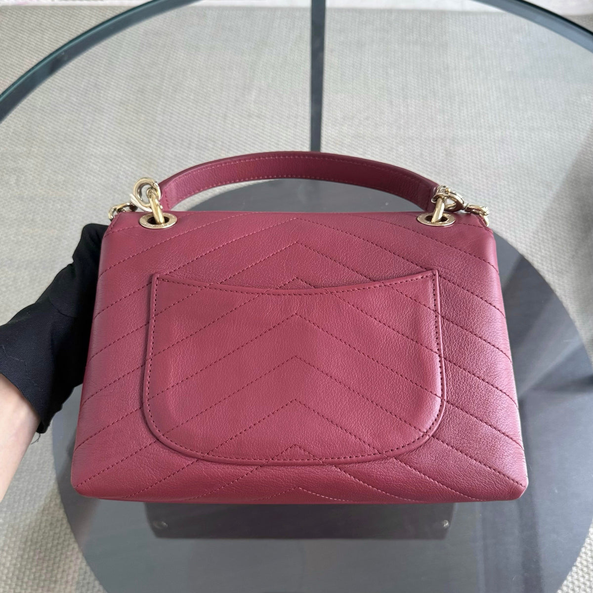 Chanel Handle Medium - 24CM Caviar Quilted Dark Red Gold Hardware Series 25