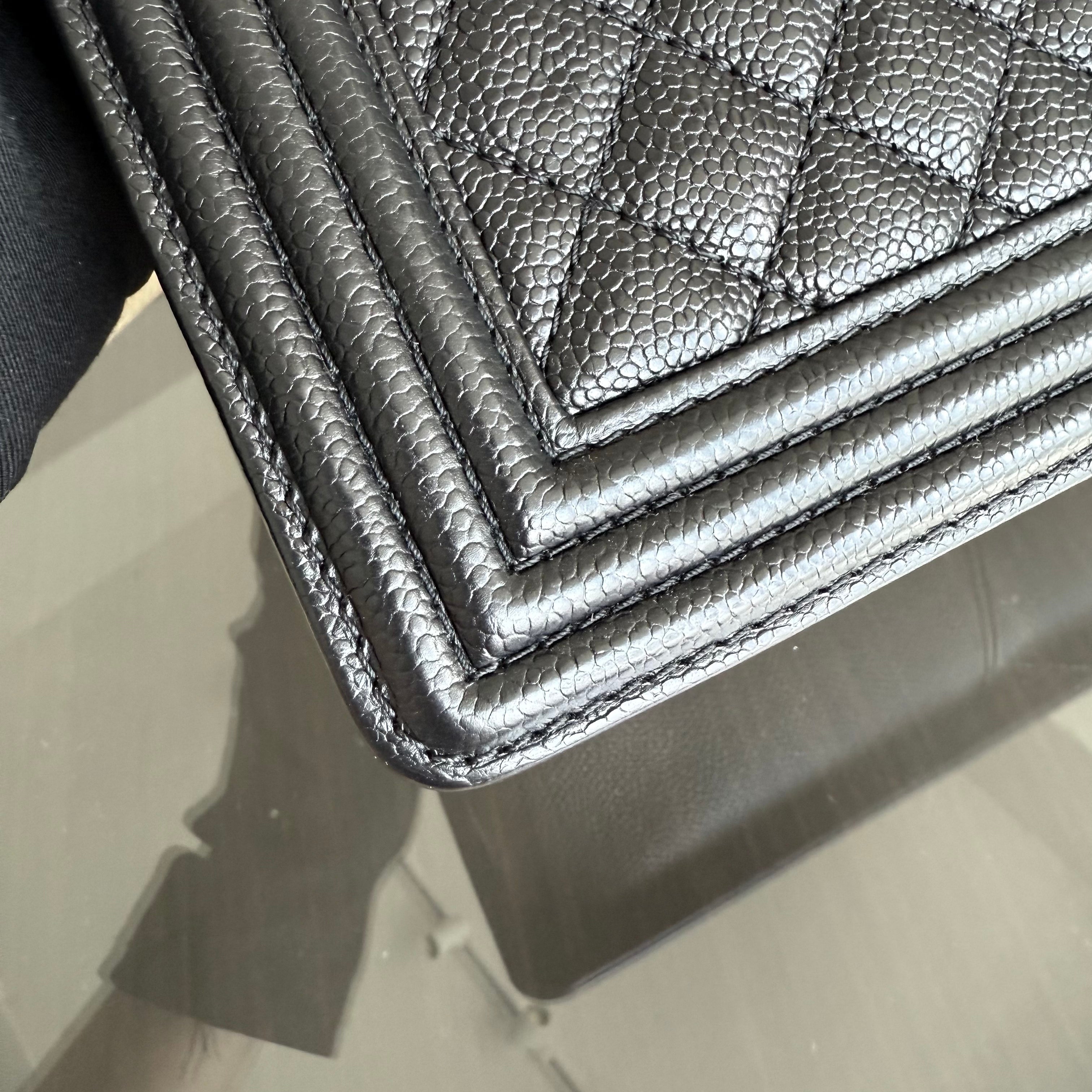 Chanel Boy Medium - Caviar 25CM Quilted Black Ruthenium Silver Hardware Series 20