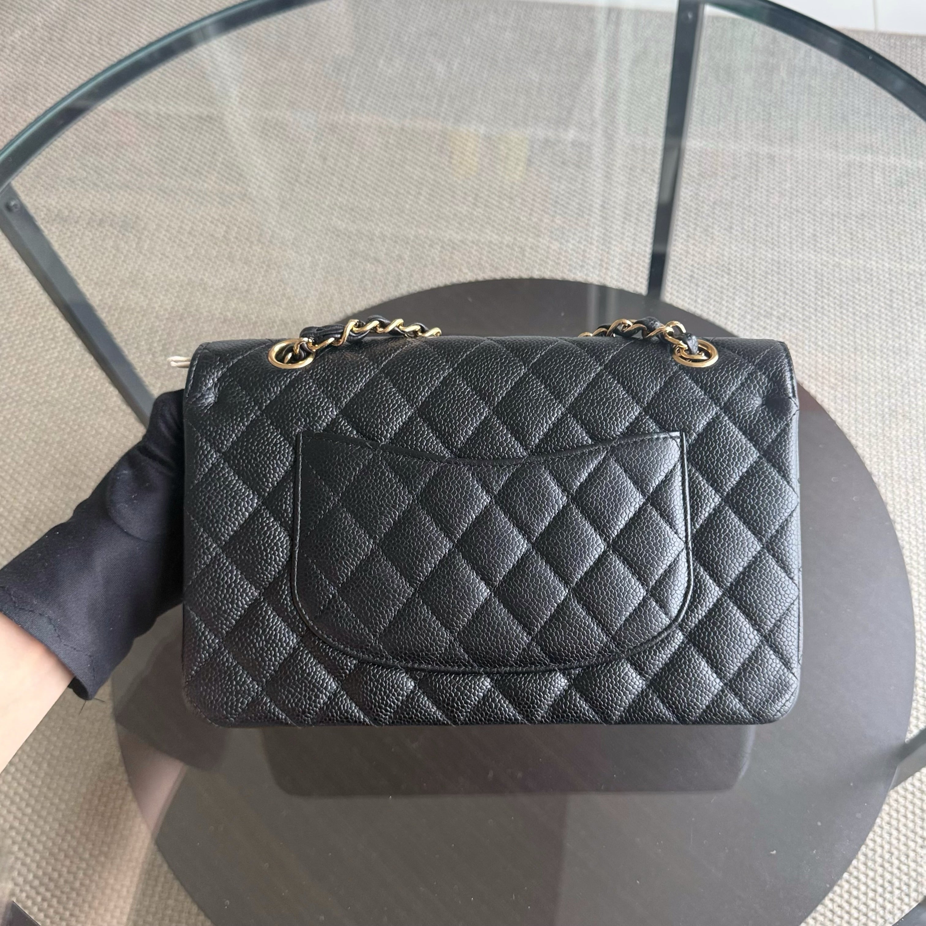 Chanel Classic Flap Medium - Caviar 25CM Quilted Double Flap Black Gold Hardware Series 12