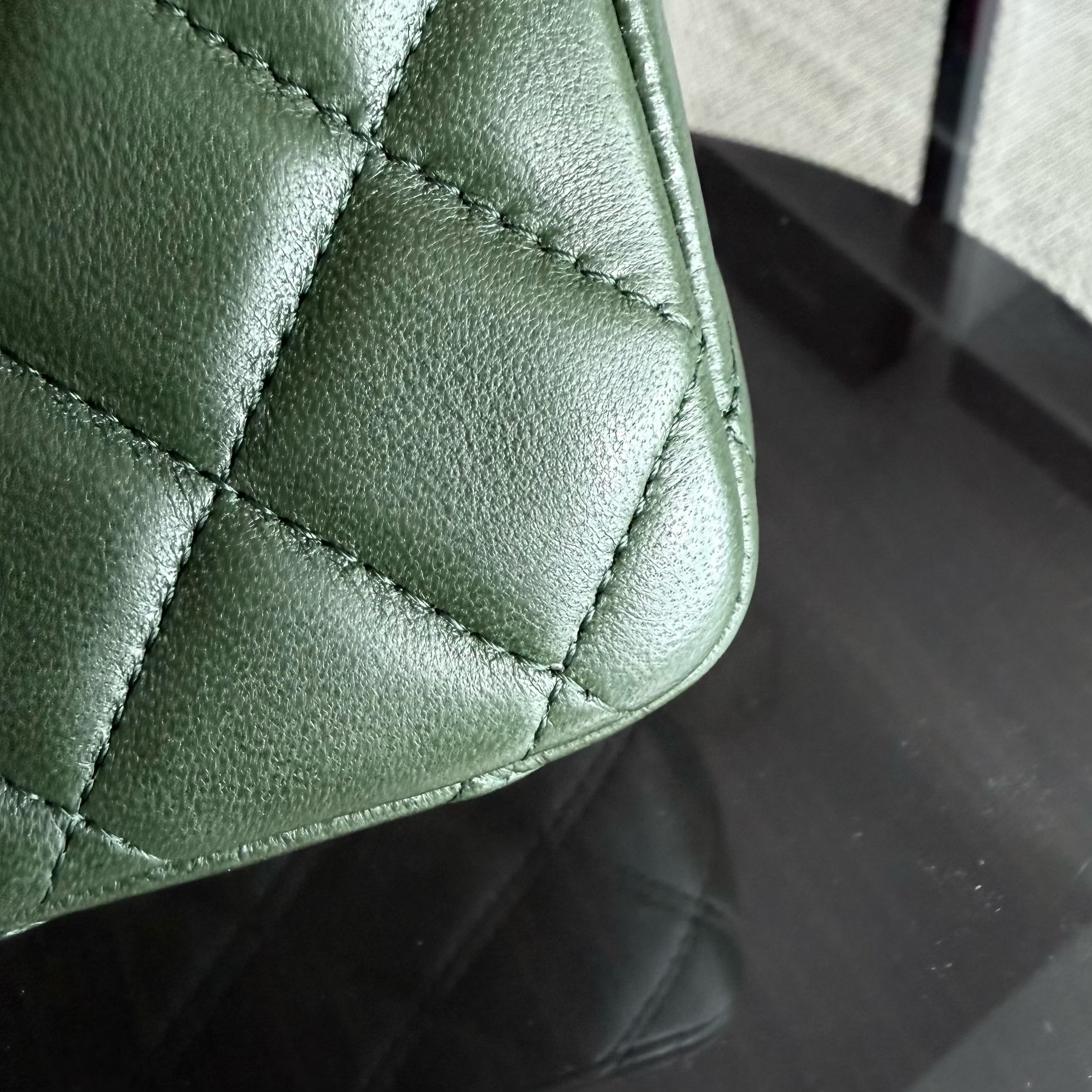 Chanel Classic Flap Medium - 25CM Quilted Lambskin Dark Green Silver Hardware Series 12