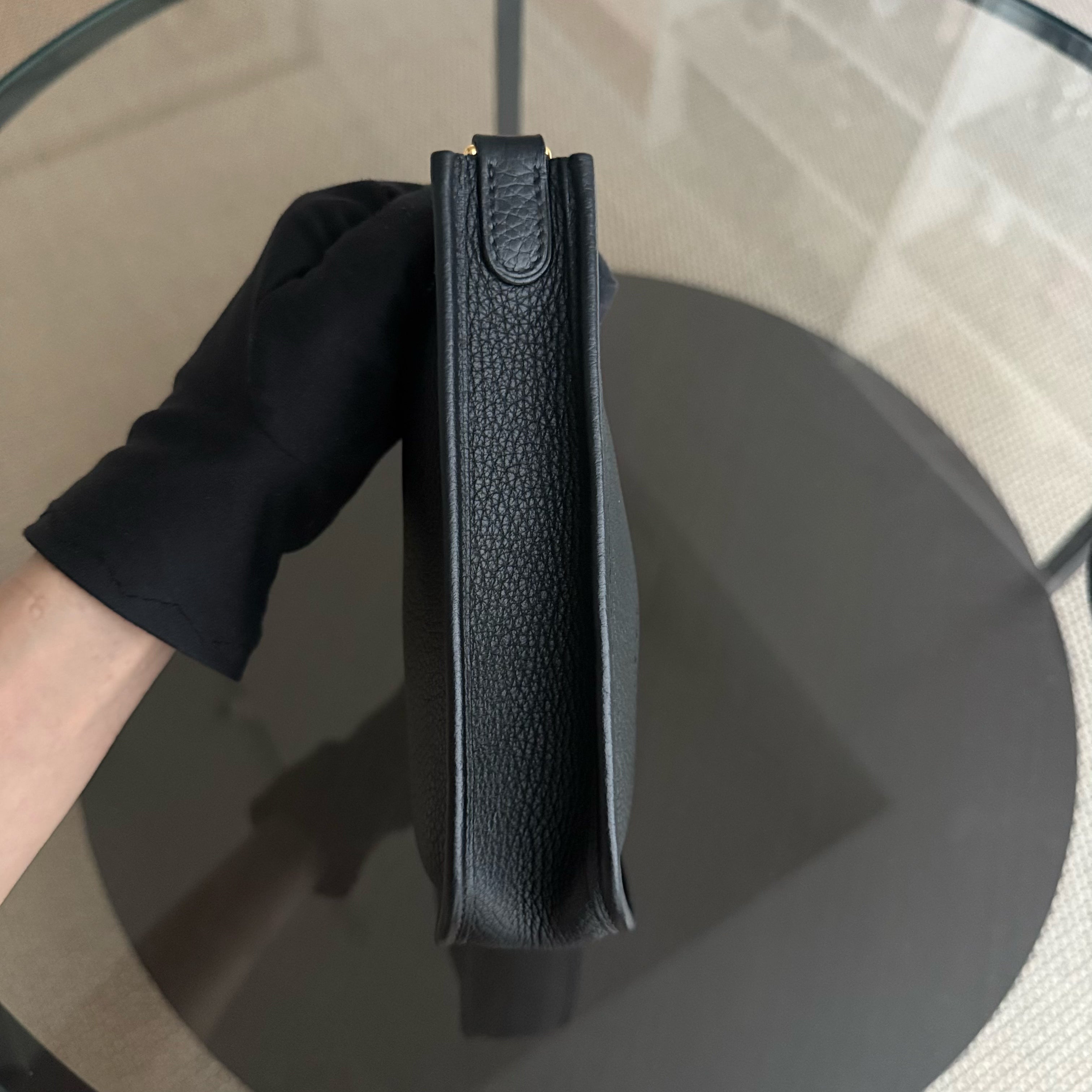 Hermes Evelyn Mini - Clemence Y Stamp Black Gold Hardware