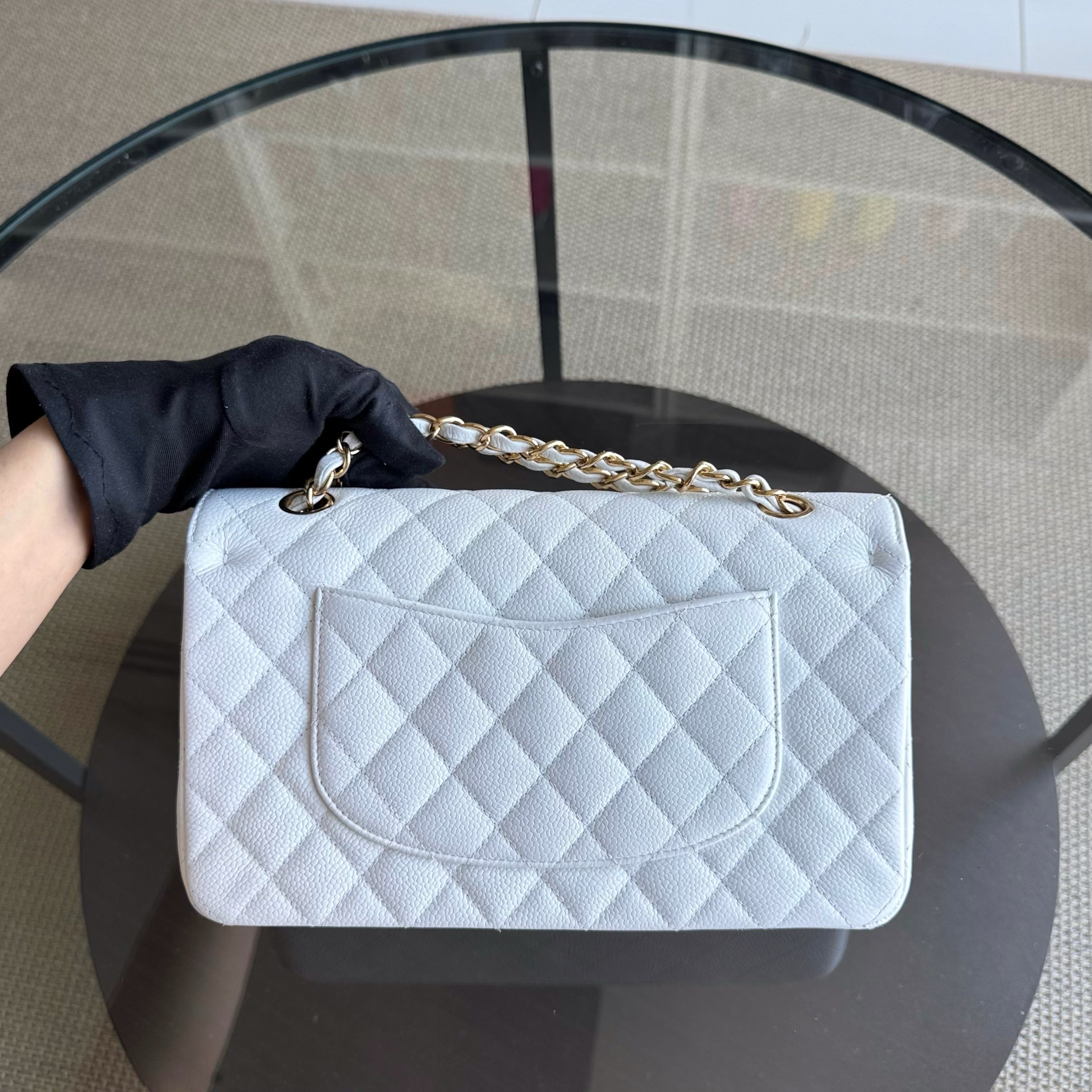 Chanel Classic Flap Medium - Caviar Quilted Grained Calfskin White Gold Hardware Series 14