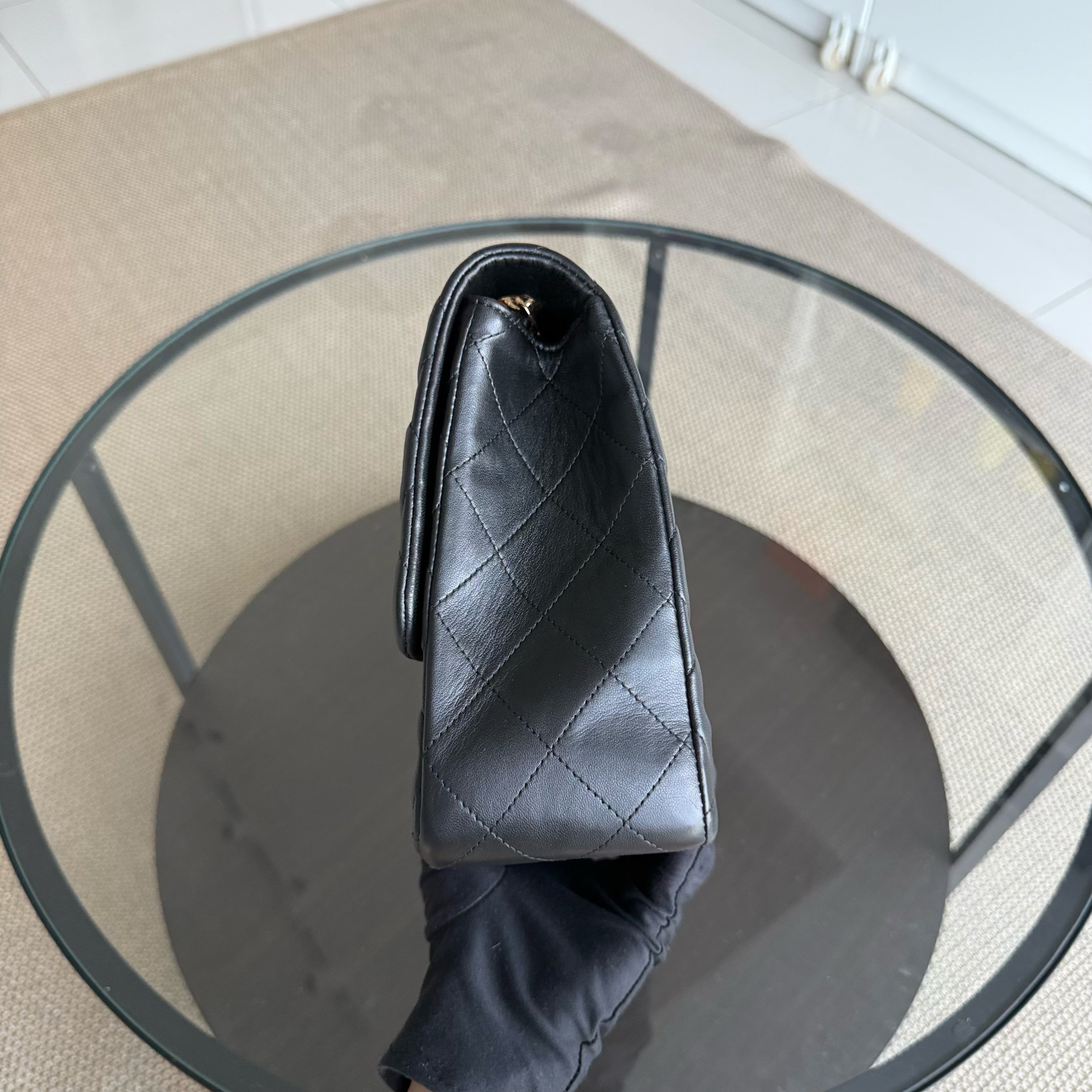 Chanel Classic Flap Jumbo - 30CM Single Flap Quilted Lambskin Black Gold Hardware Series 13