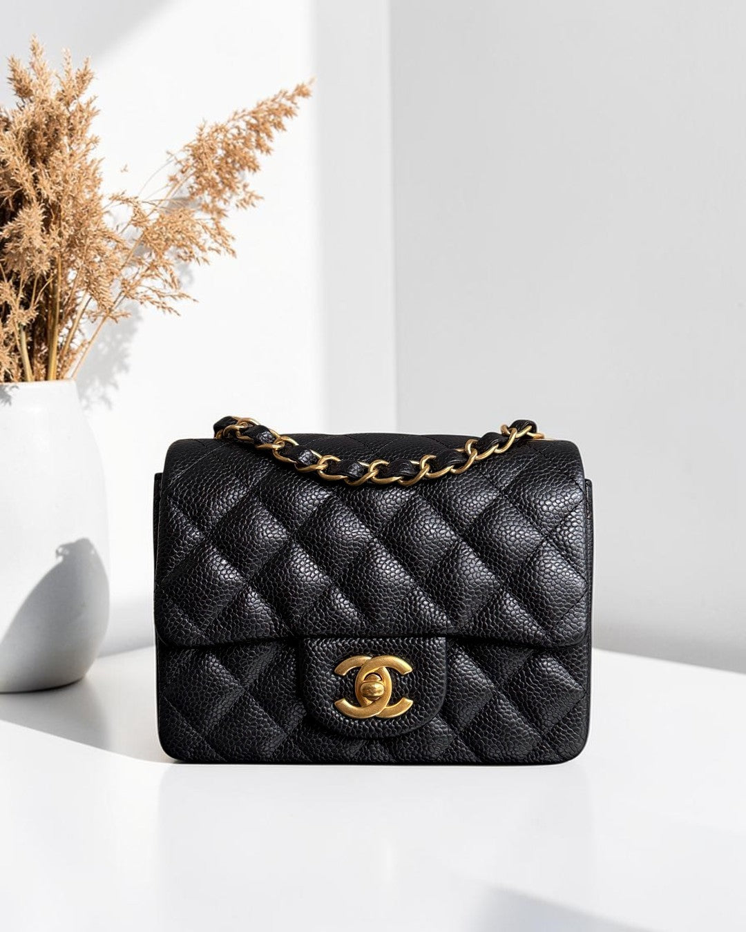 Chanel Classic Flap Mini Square - Caviar Quilted Black Gold Hardware Series 21