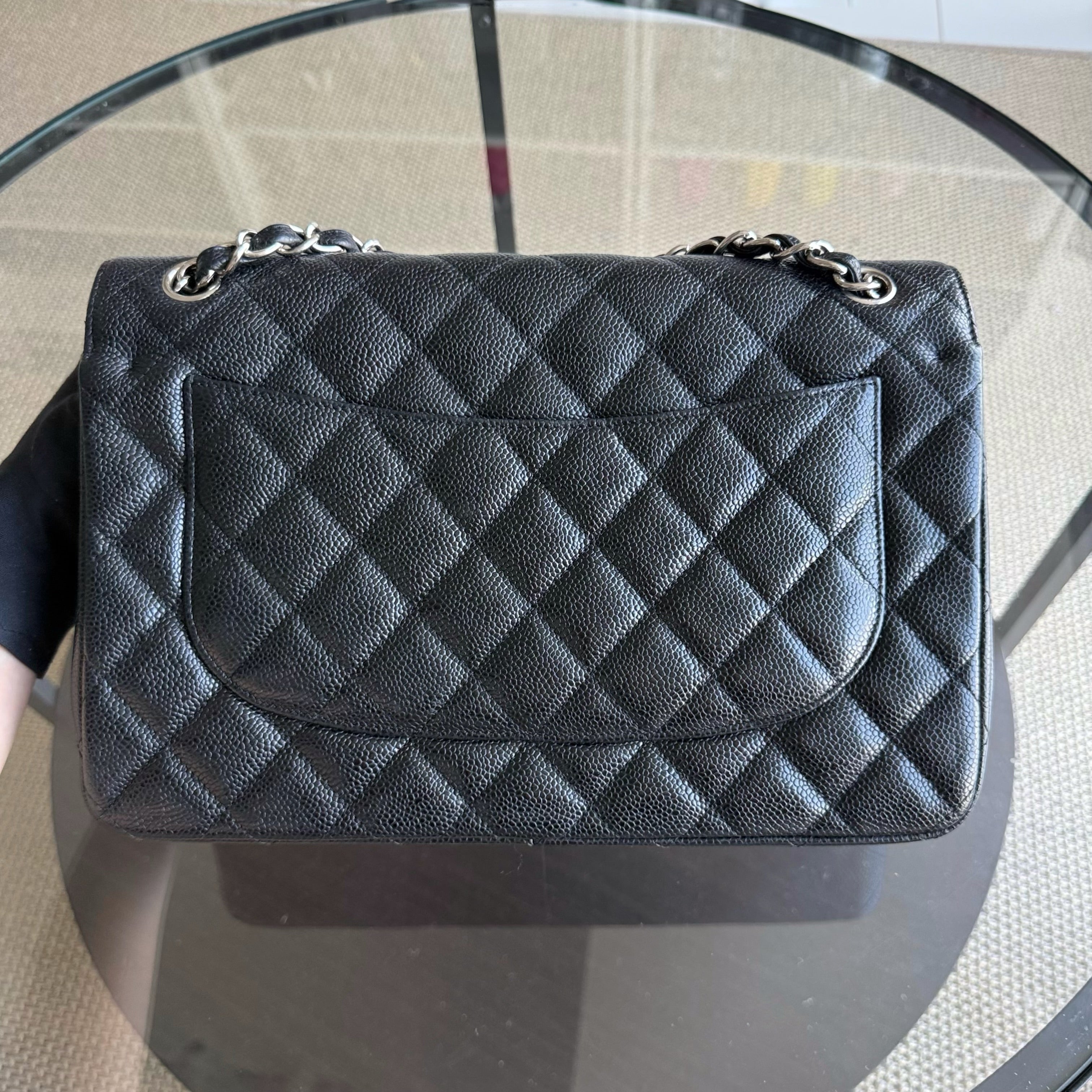 Chanel Classic Flap Jumbo - Caviar Quilted Grained Calfskin Black Silver Hardware Series 14