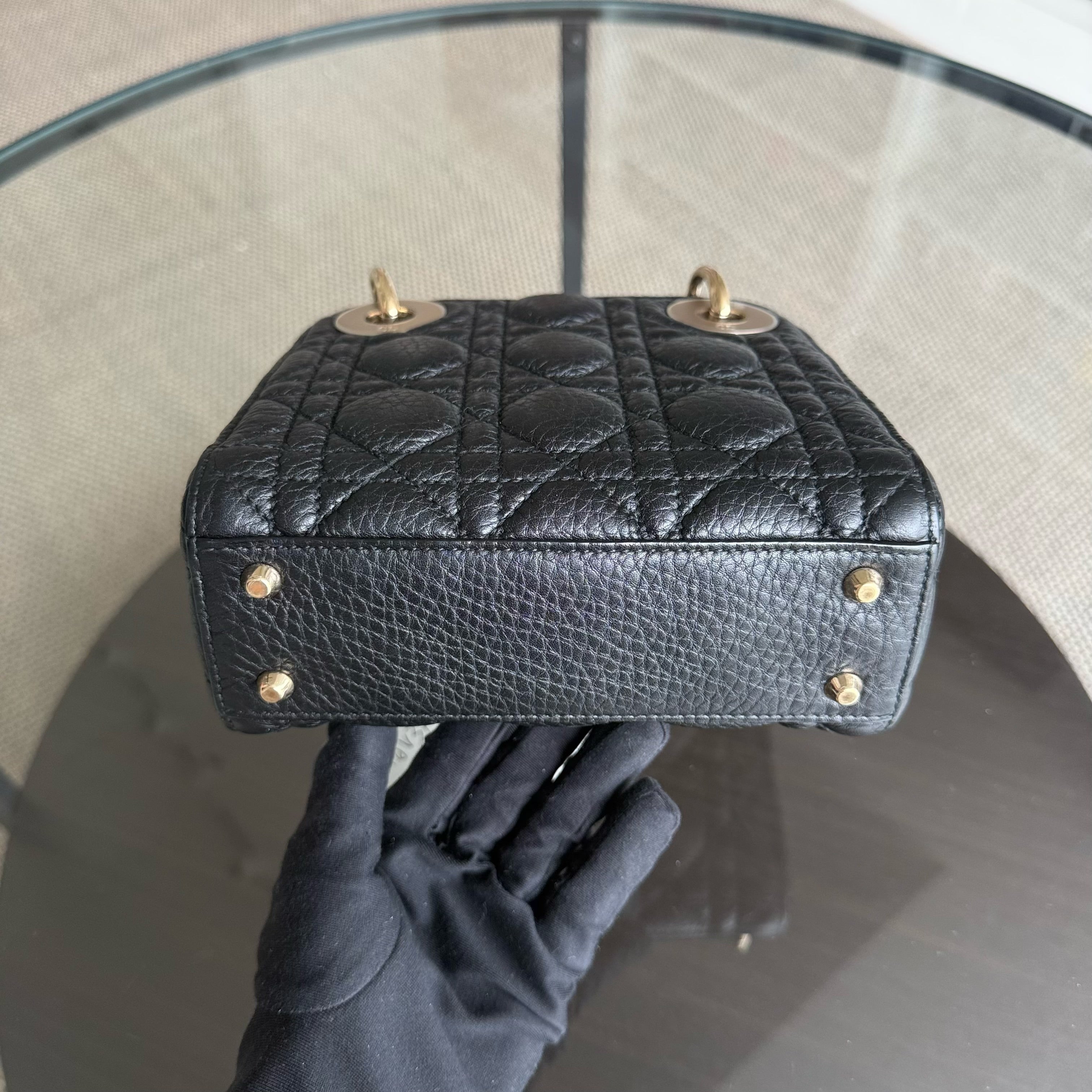 Dior Lady Mini - Cannage Grained Calfskin Black Gold Hardware