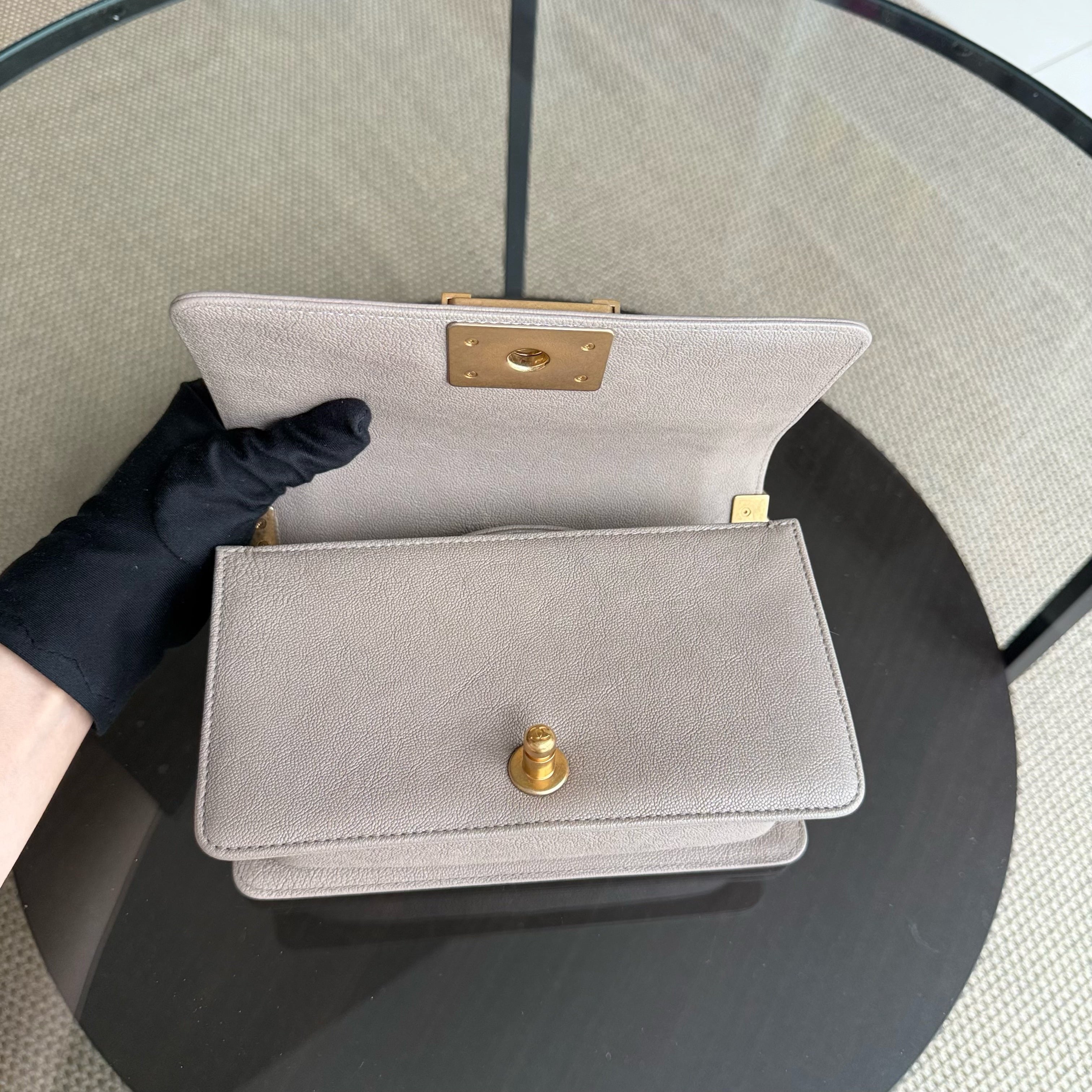 Chanel Boy Small - Caviar 20CM Quilted Grained Calfskin Grey Gray Gold Hardware Series 27