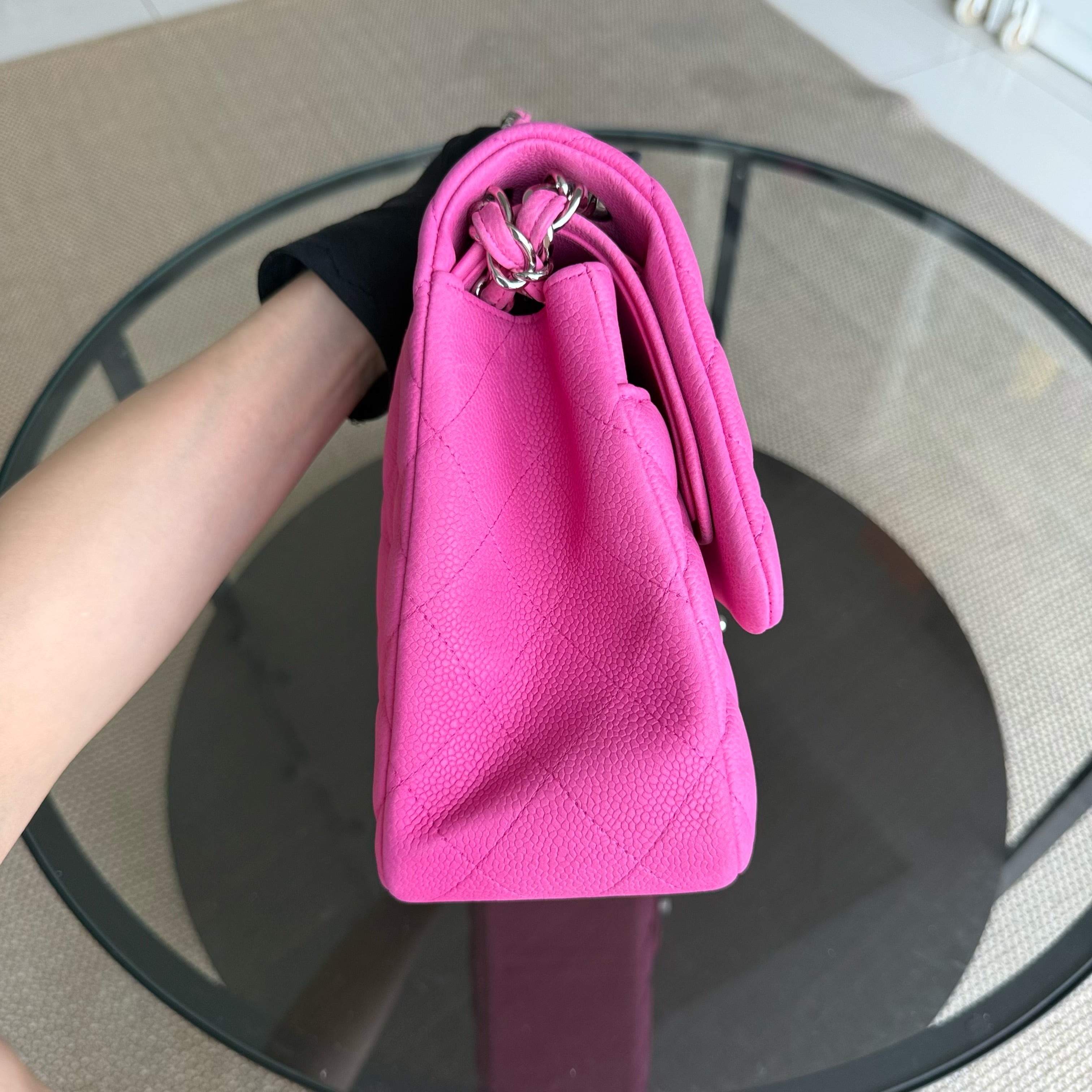 Chanel Classic Flap Jumbo - Caviar 30CM Double Flap Quilted Pink Grained Calfskin Silver Hardware Series 18