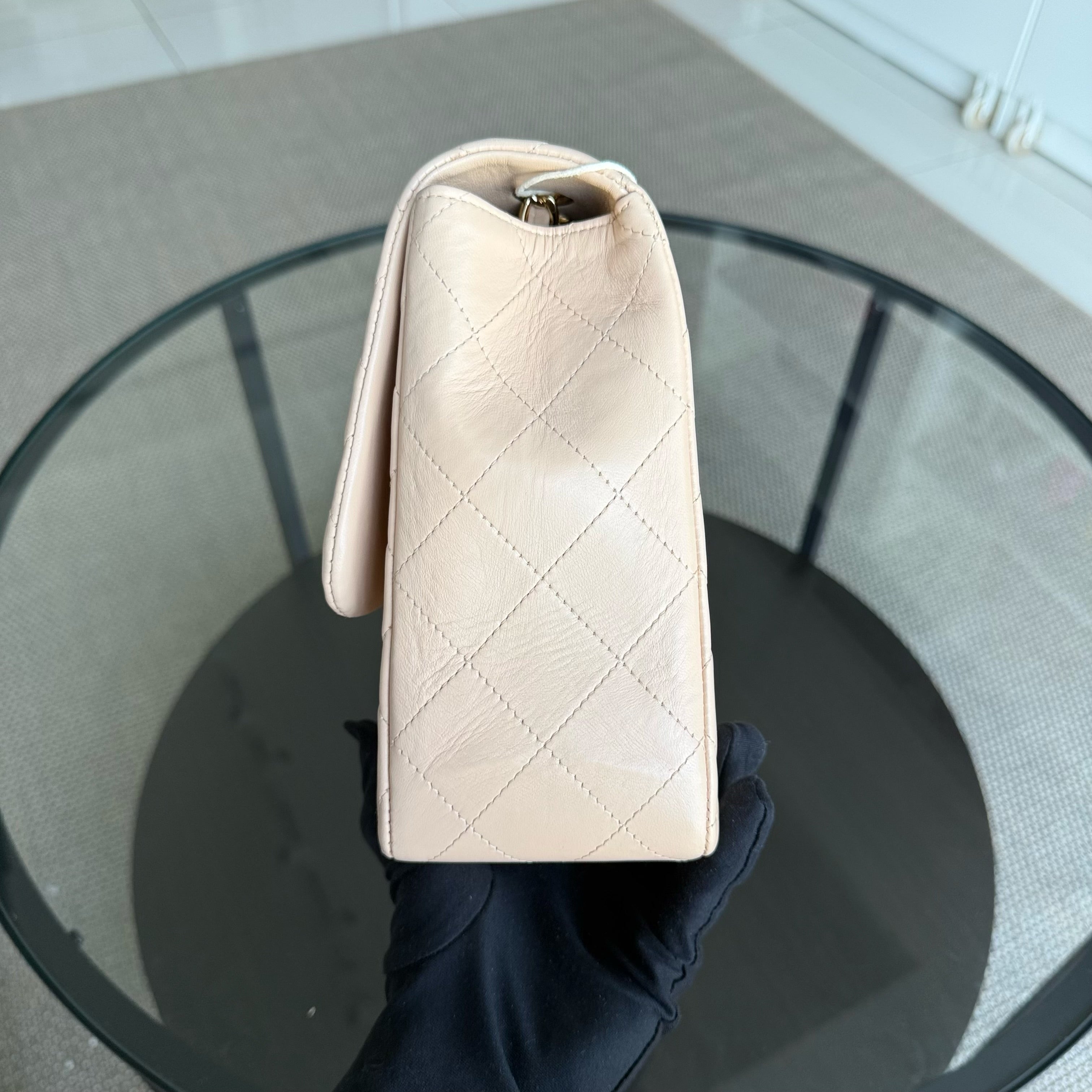 Chanel Classic Flap Jumbo - 30CM Single Flap Quilted Lambskin Beige Gold Hardware Series 13