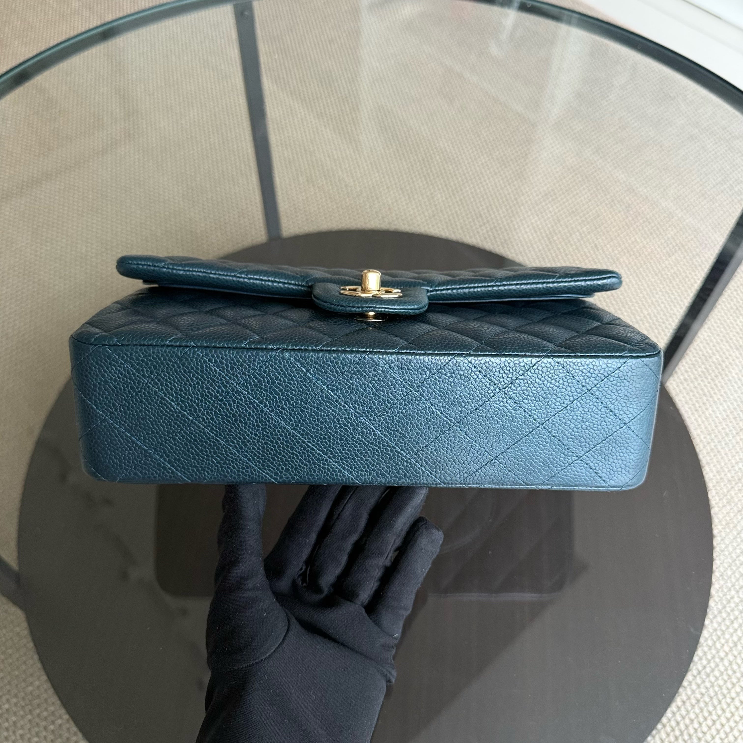 Chanel Classic Flap Medium - Caviar 25CM Quilted Iridescent Dark Blue Gold Hardware Series 25