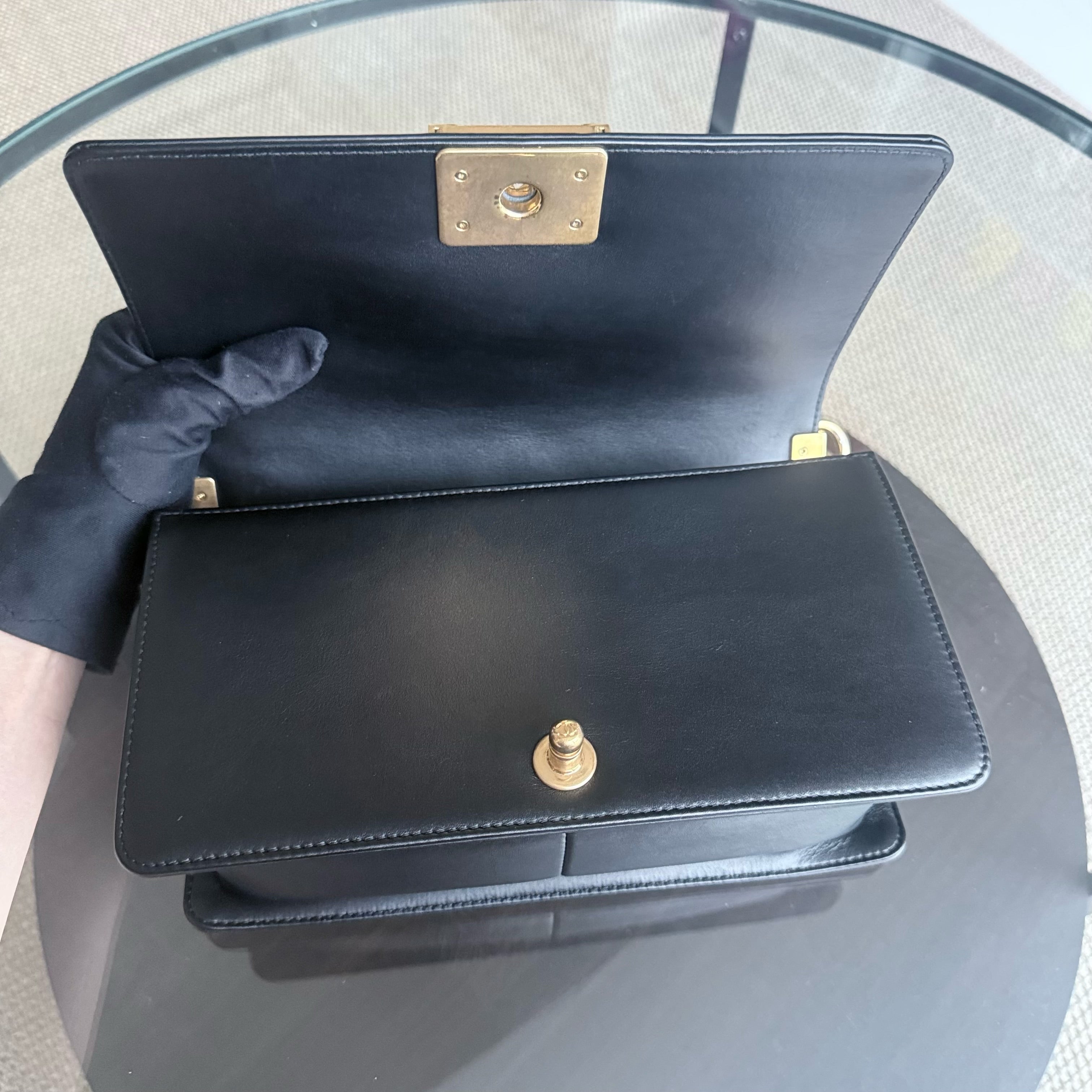 Chanel Boy Medium - 25CM Quilted Calfskin Black Gold Hardware Series 22