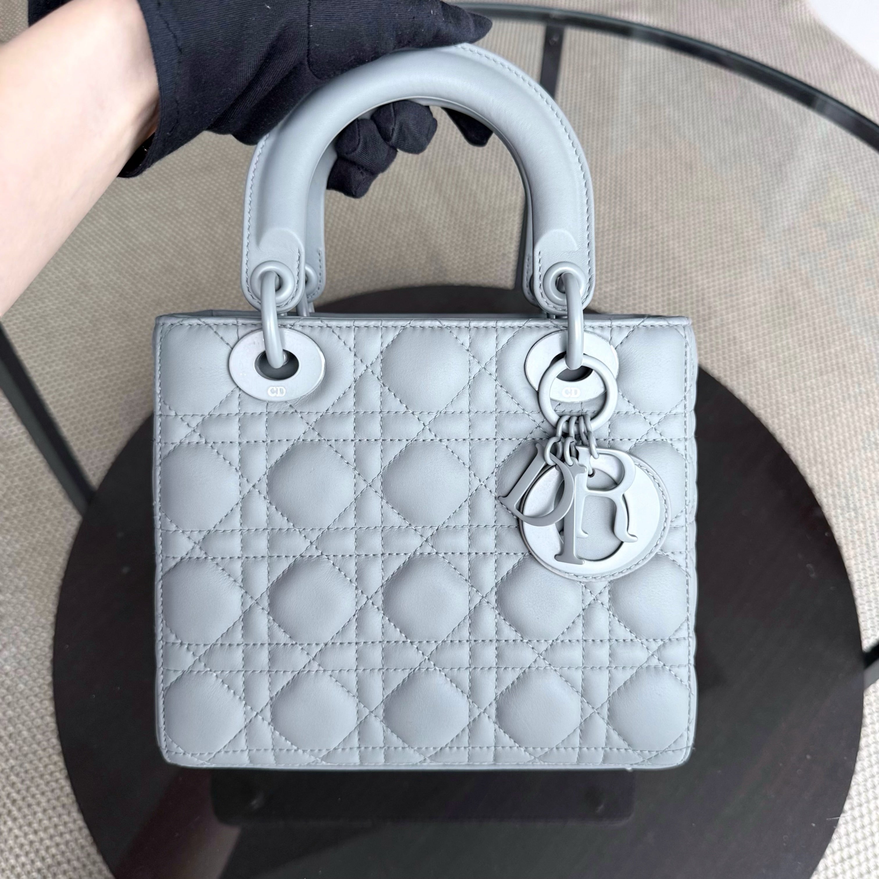 Dior Lady Small ABC - All Gray Grey Cannage Calfskin Black Hardware