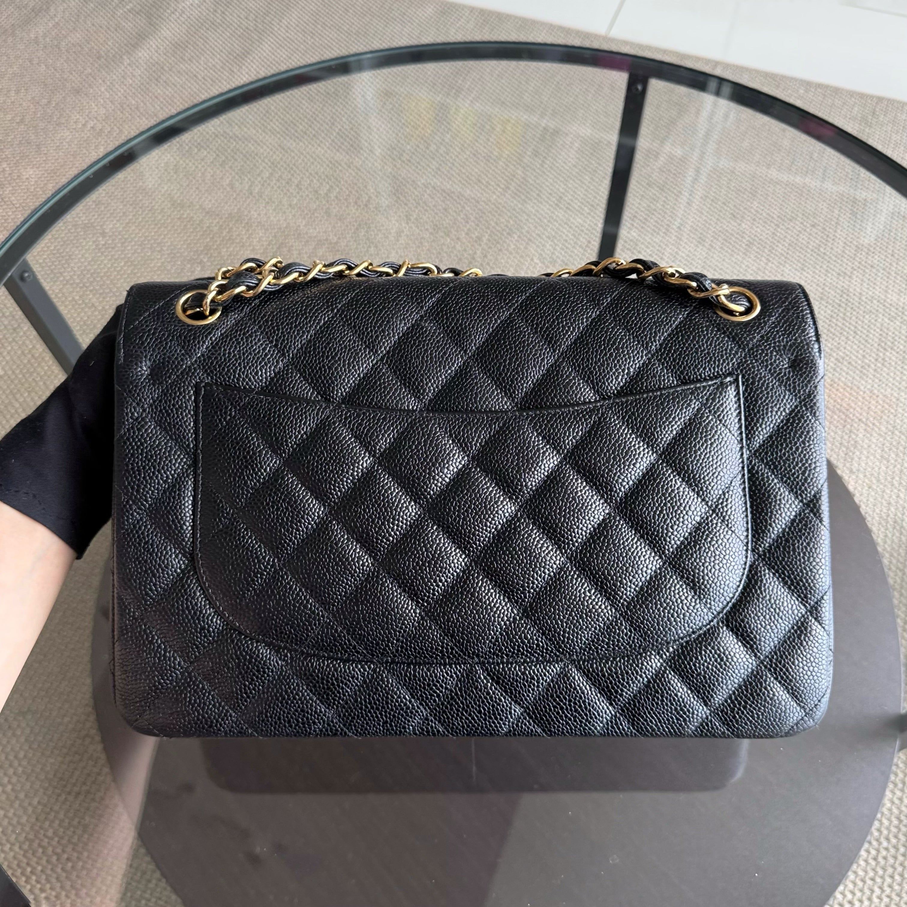 Chanel Classic Flap Jumbo - Caviar 30CM Double Flap Quilted Grained Calfskin Black Gold Hardware