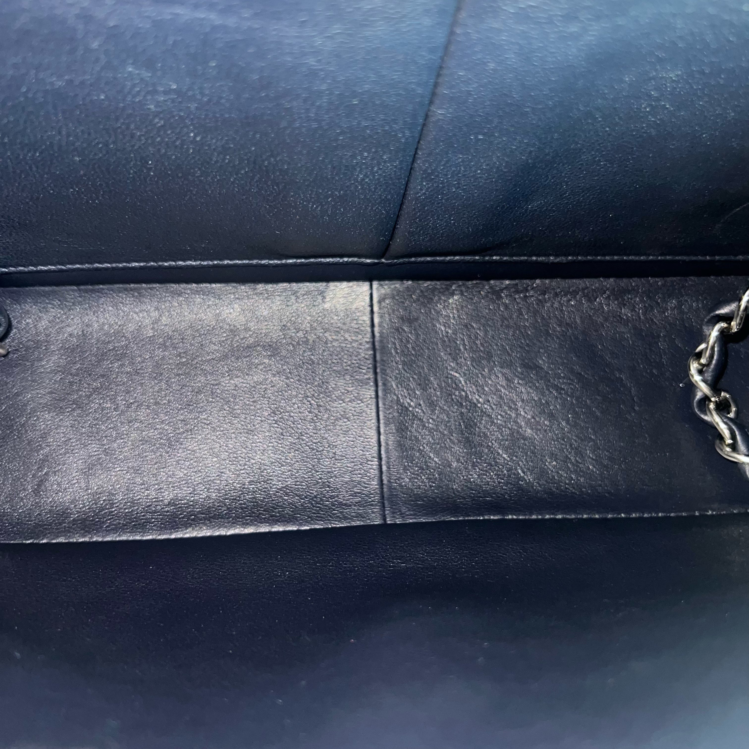 Chanel Classic Flap Jumbo - Double Flap Lambskin 30CM Quilted Dark Navy Blue Silver Hardware Series 23
