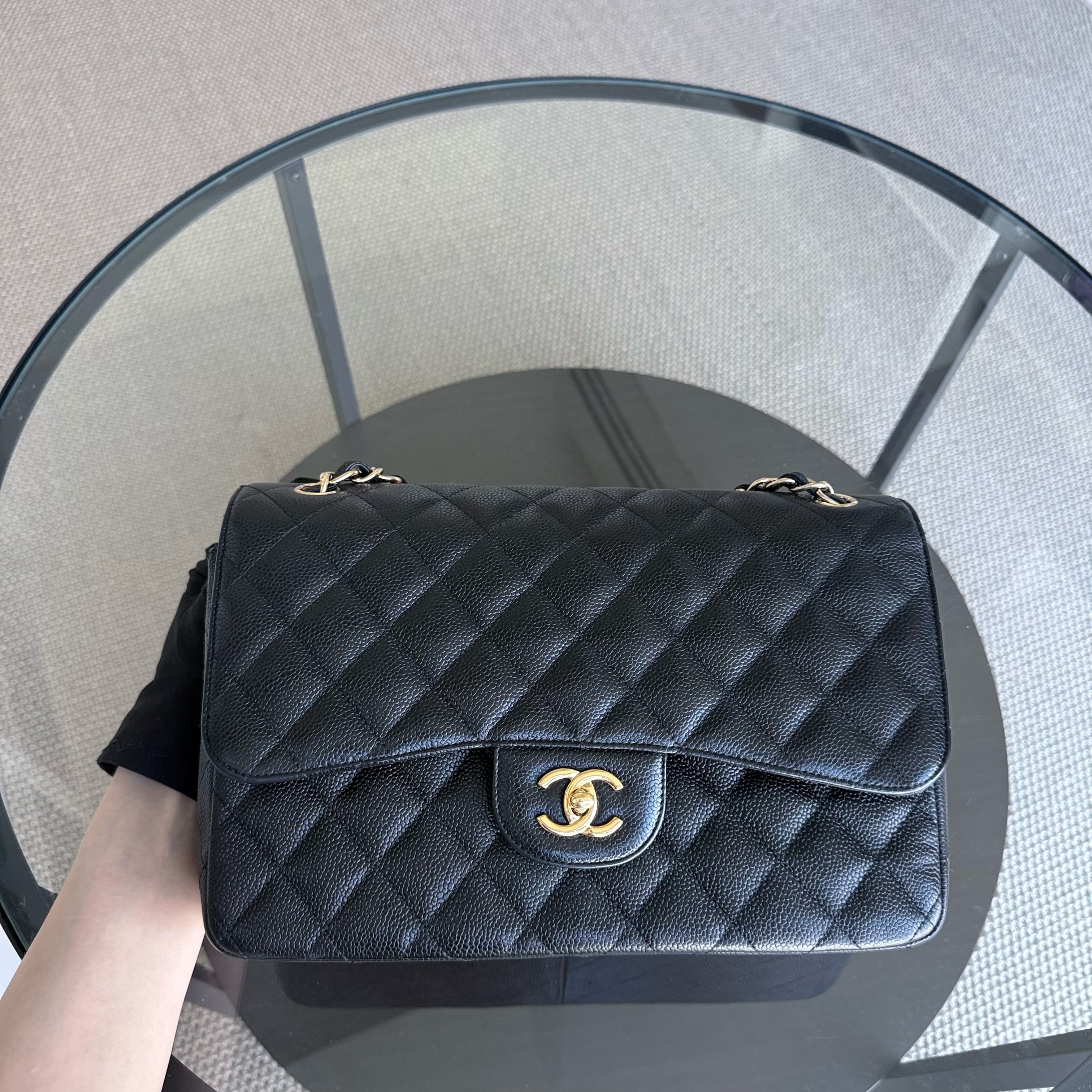 Chanel Classic Flap Jumbo - Caviar Double Flap 30CM Quilted Black Gold Hardware Series 14