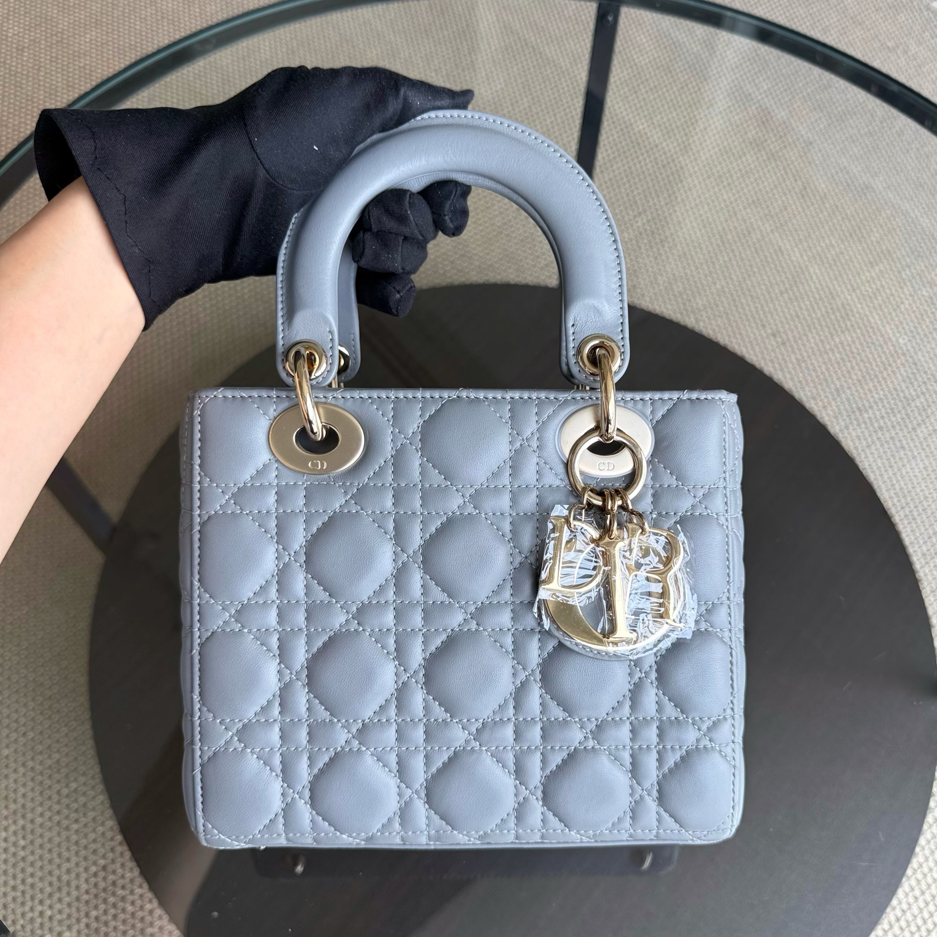Dior Lady Flap ABC Small - Cannage Lambskin Grey Gray Gold Hardware MyABC