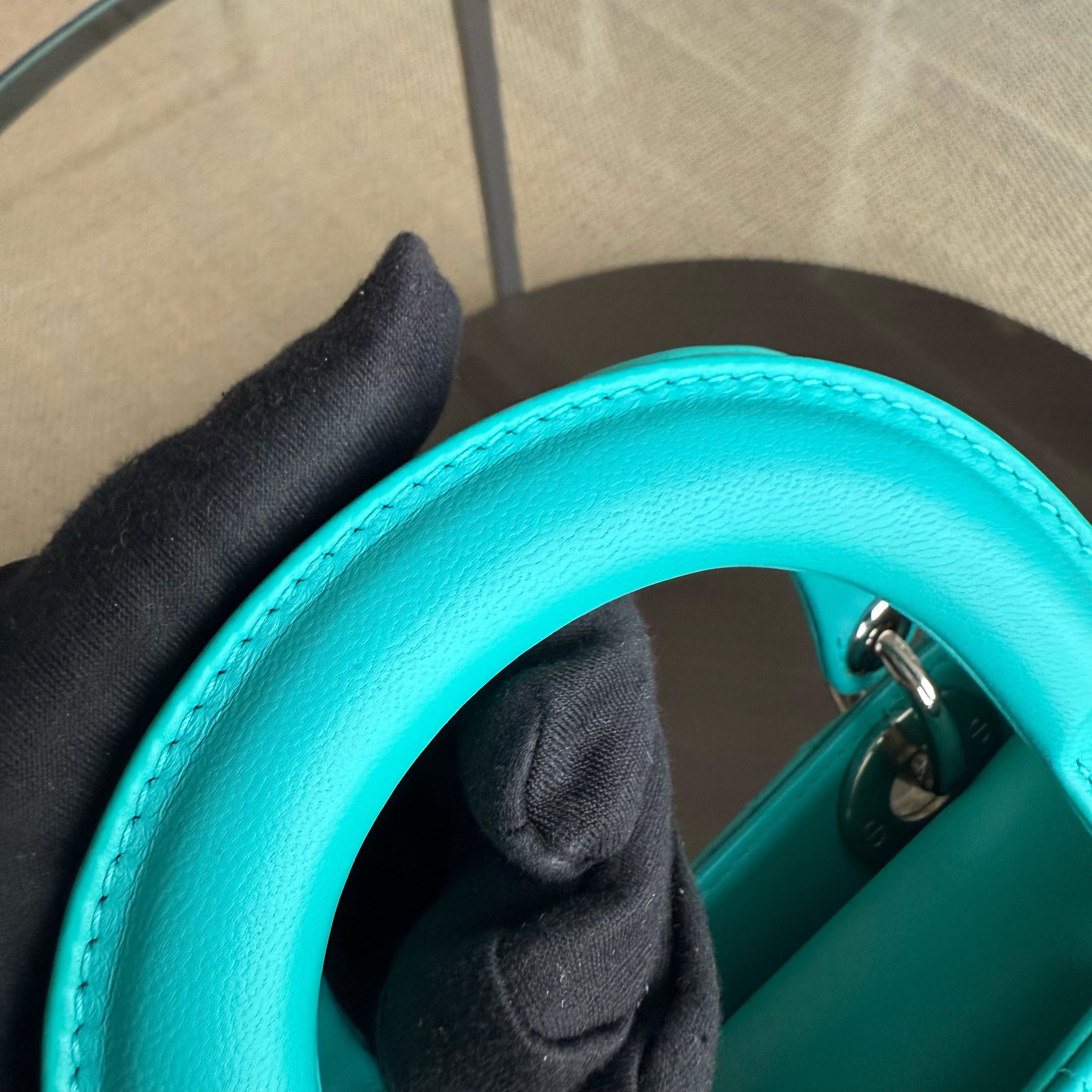 Dior Lady Mini - Cannage Lambskin Cyan Blue Silver Hardware Adjustable Strap