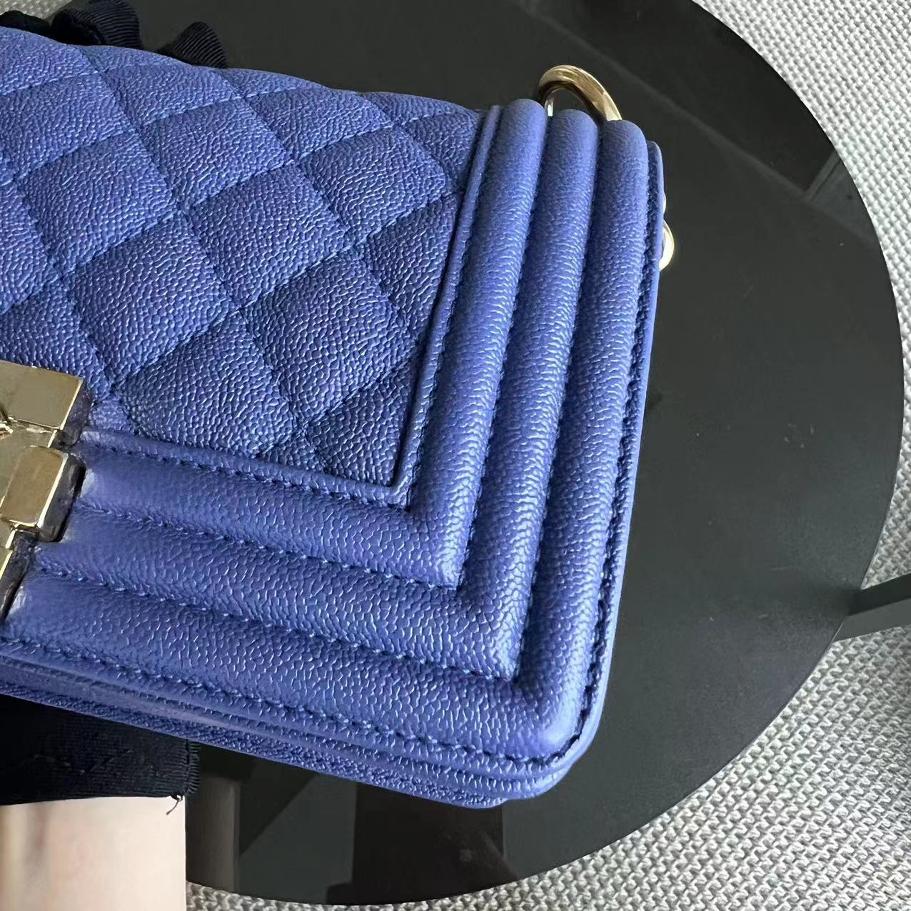 *Series 30* Caviar Boy Small Quilted Grained Calfskin Leboy Dark Blue Golden Hardware Series 30