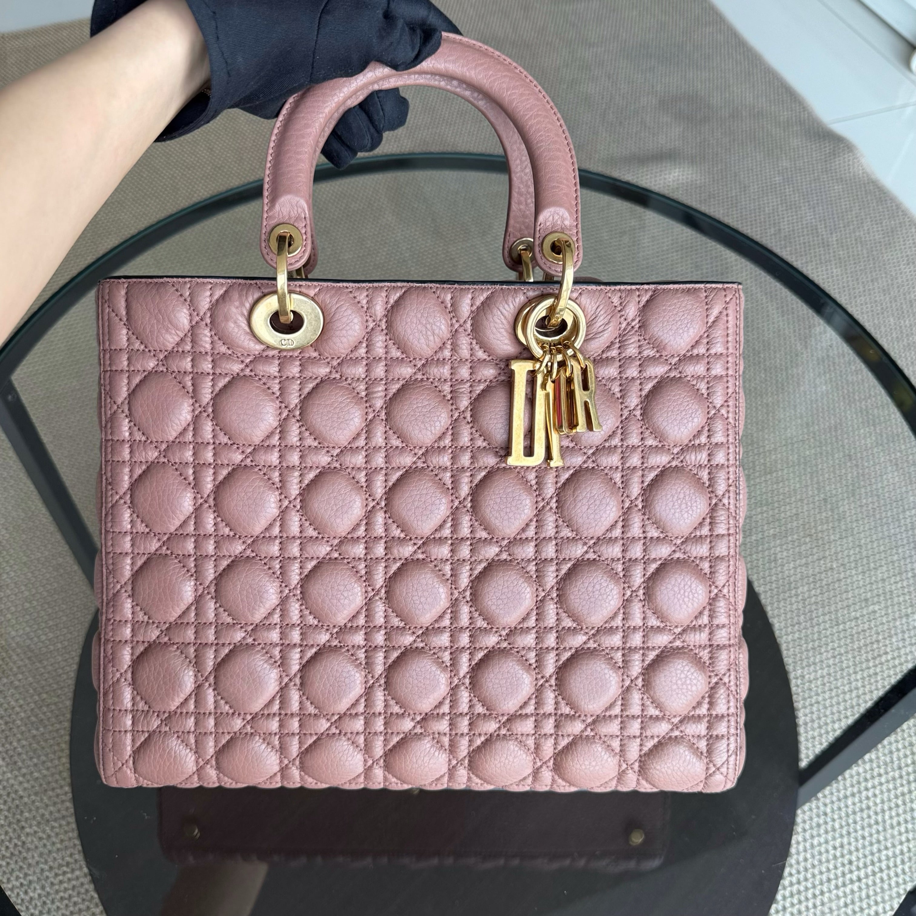 DIor Lady Large - Cannage Grained Calfskin Blush Gold Hardware NO STRAP