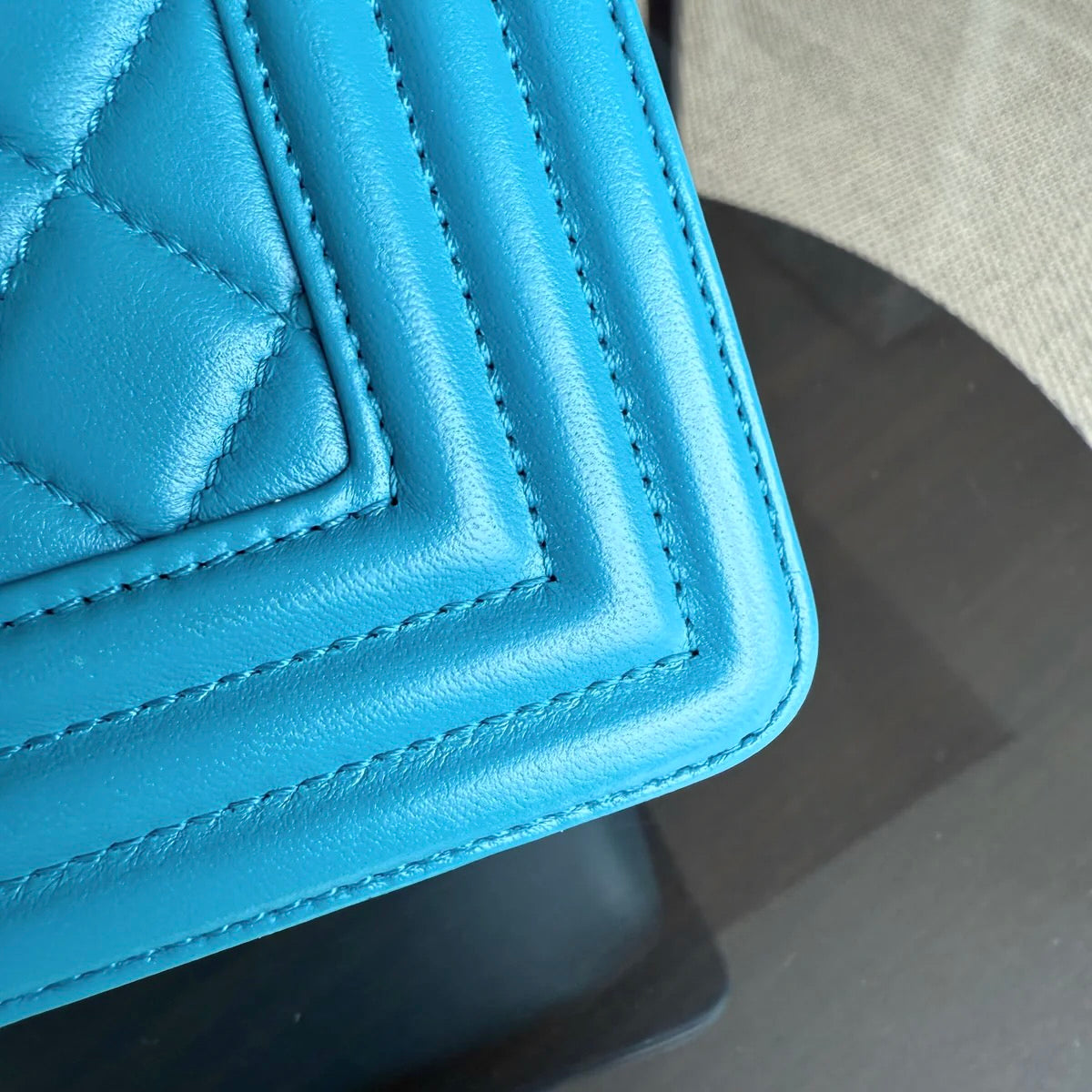 Chanel Boy Medium - 25CM Quilted Lambskin Blue Silver Hardware Series 19