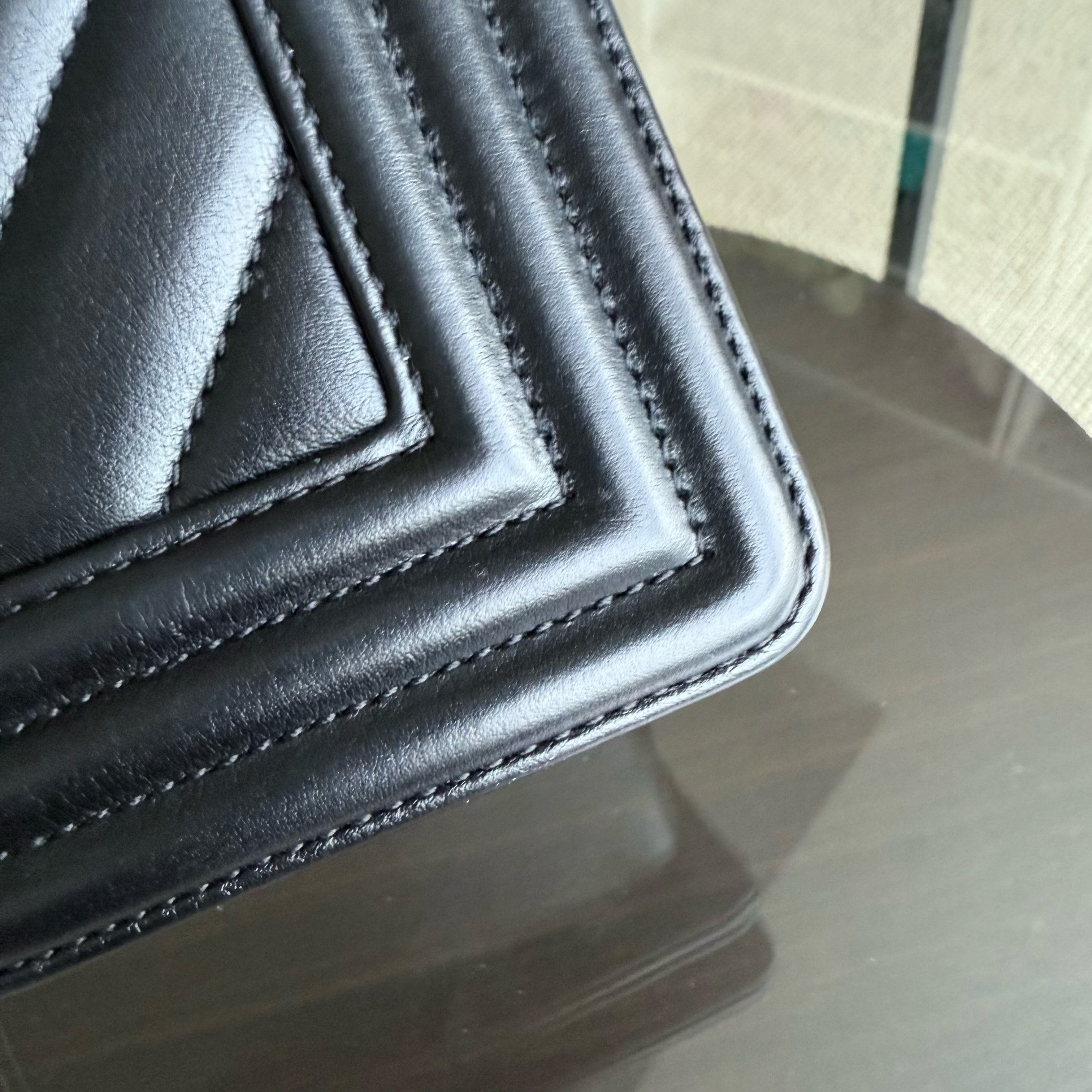 Chanel Boy Medium - 25CM Chevron Calfskin Black Aged Gold Hardware